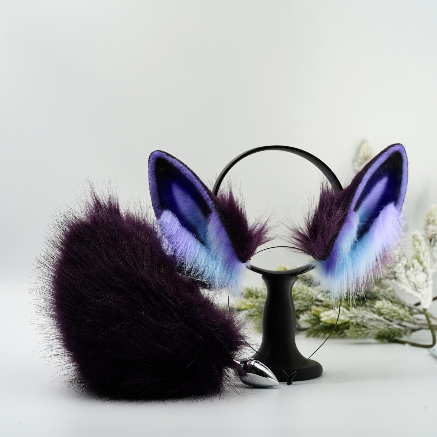 Dark Purple Bunny ears, Fluffy ears, Faux Fur ears, Rabbit Ears Headband, animal ears, aumbur animal ears,