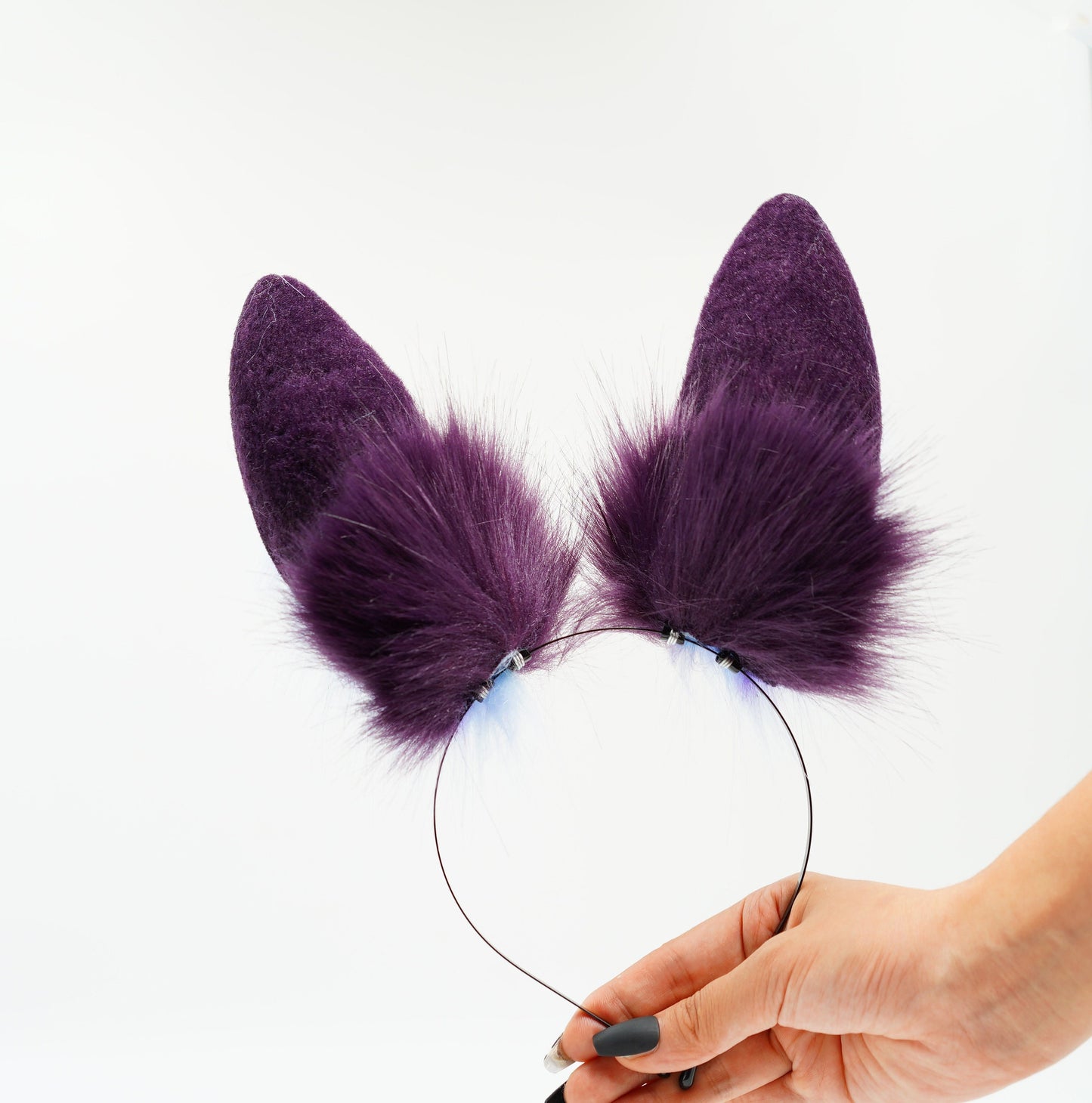 Dark Purple Bunny ears, Fluffy ears, Faux Fur ears, Rabbit Ears Headband, animal ears, aumbur animal ears,