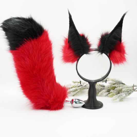 Alastor Hasbin Hotel Cosplay Ears, Red Fox Furry Ears, Cosplay Petplay accessory,Black and Red, Helluva Boss fandom