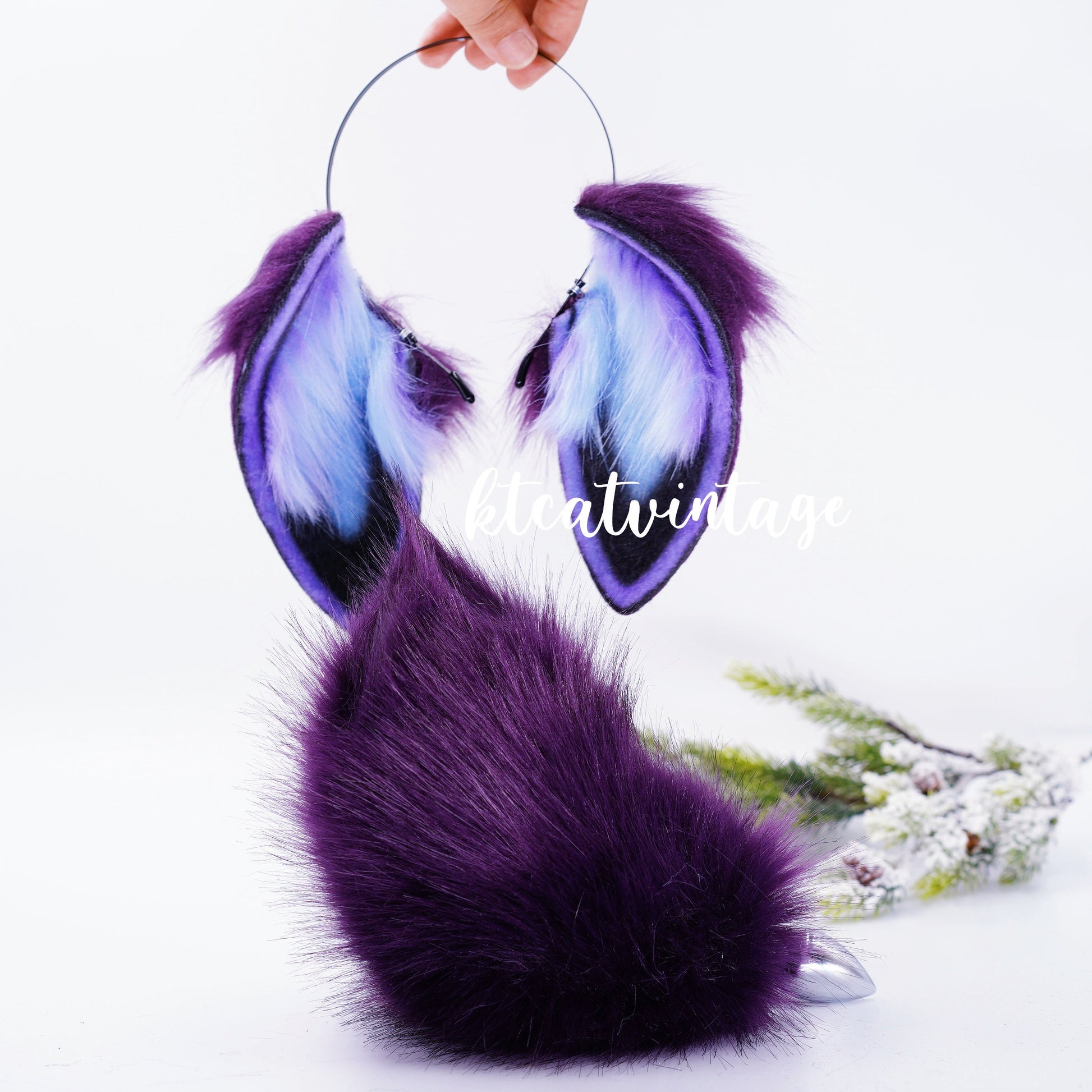 KTcatvintage purple night sky lop ears bunny ears bunny ears headband furry cosplay lop ears faux fur ears Rabbit play pet play ears