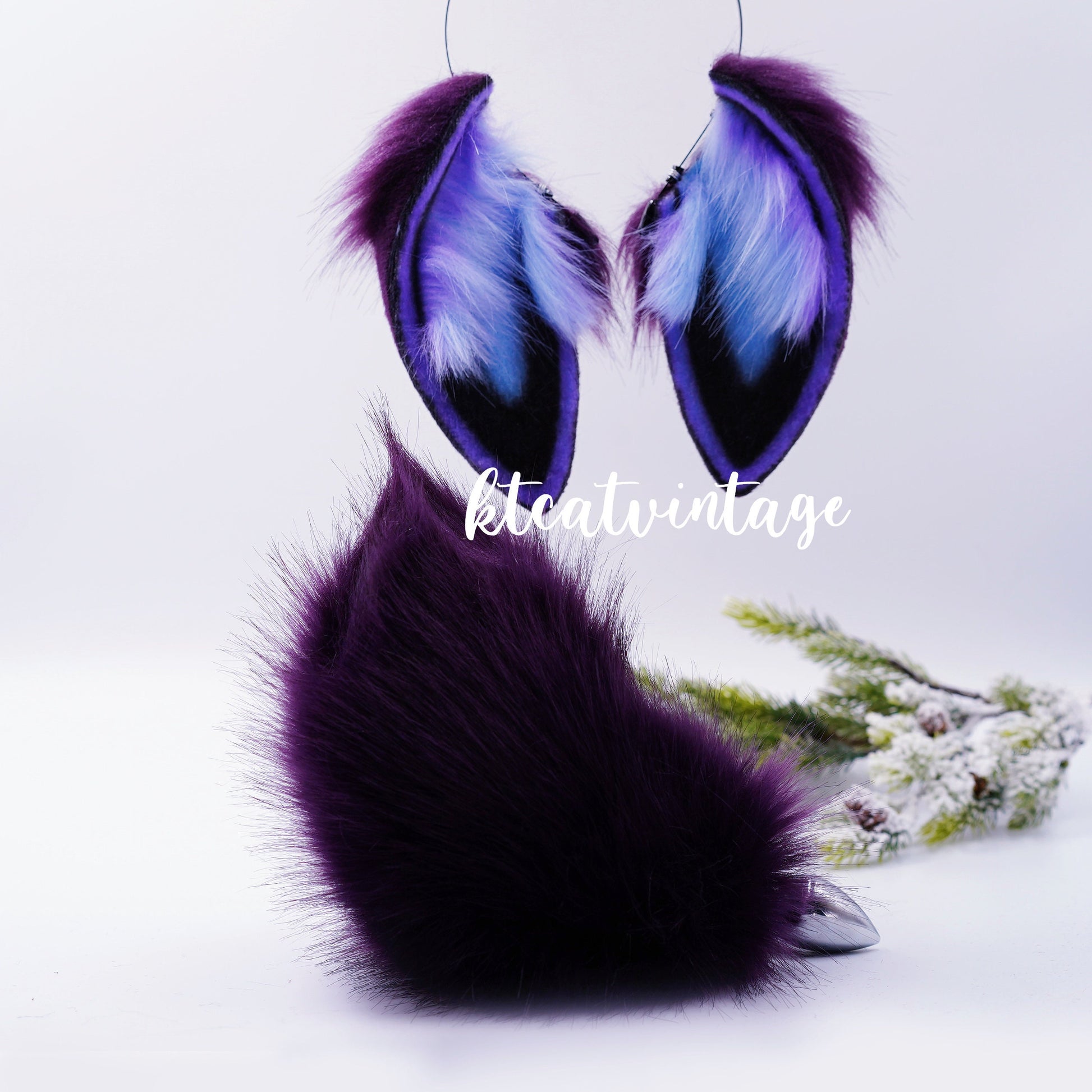 KTcatvintage purple night sky lop ears bunny ears bunny ears headband furry cosplay lop ears faux fur ears Rabbit play pet play ears