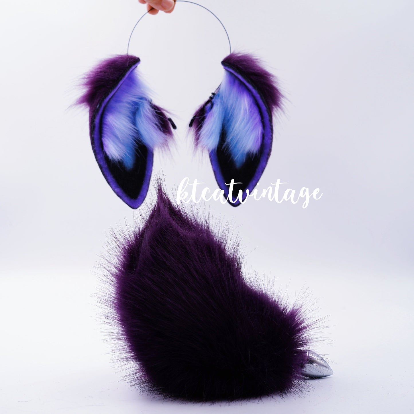 KTcatvintage purple night sky lop ears bunny ears bunny ears headband furry cosplay lop ears faux fur ears Rabbit play pet play ears