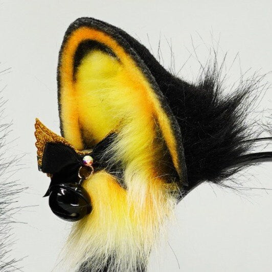 To bee Yellow Puppy Husky Ears and tail yellow and black cosplay faux fur wolf dog ears headband bee themed wolf cat dog ears and tail set