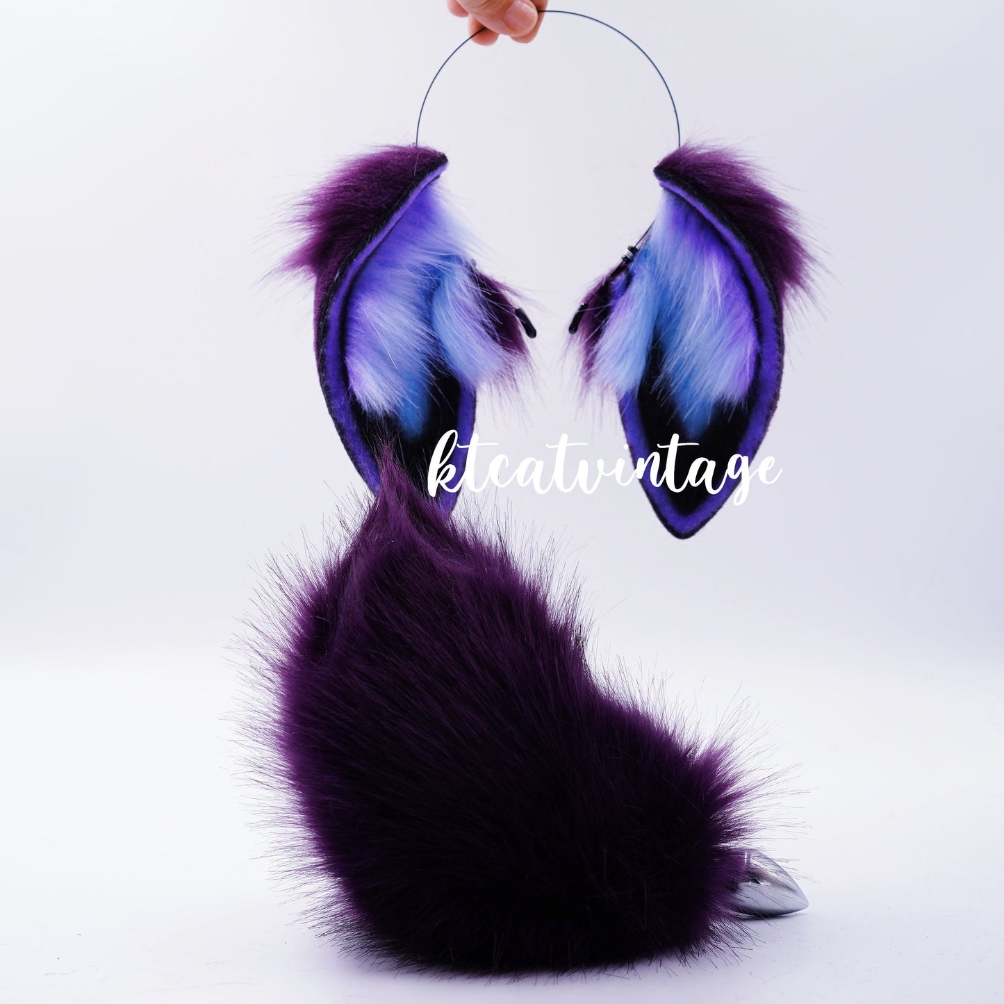 KTcatvintage purple night sky lop ears bunny ears bunny ears headband furry cosplay lop ears faux fur ears Rabbit play pet play ears