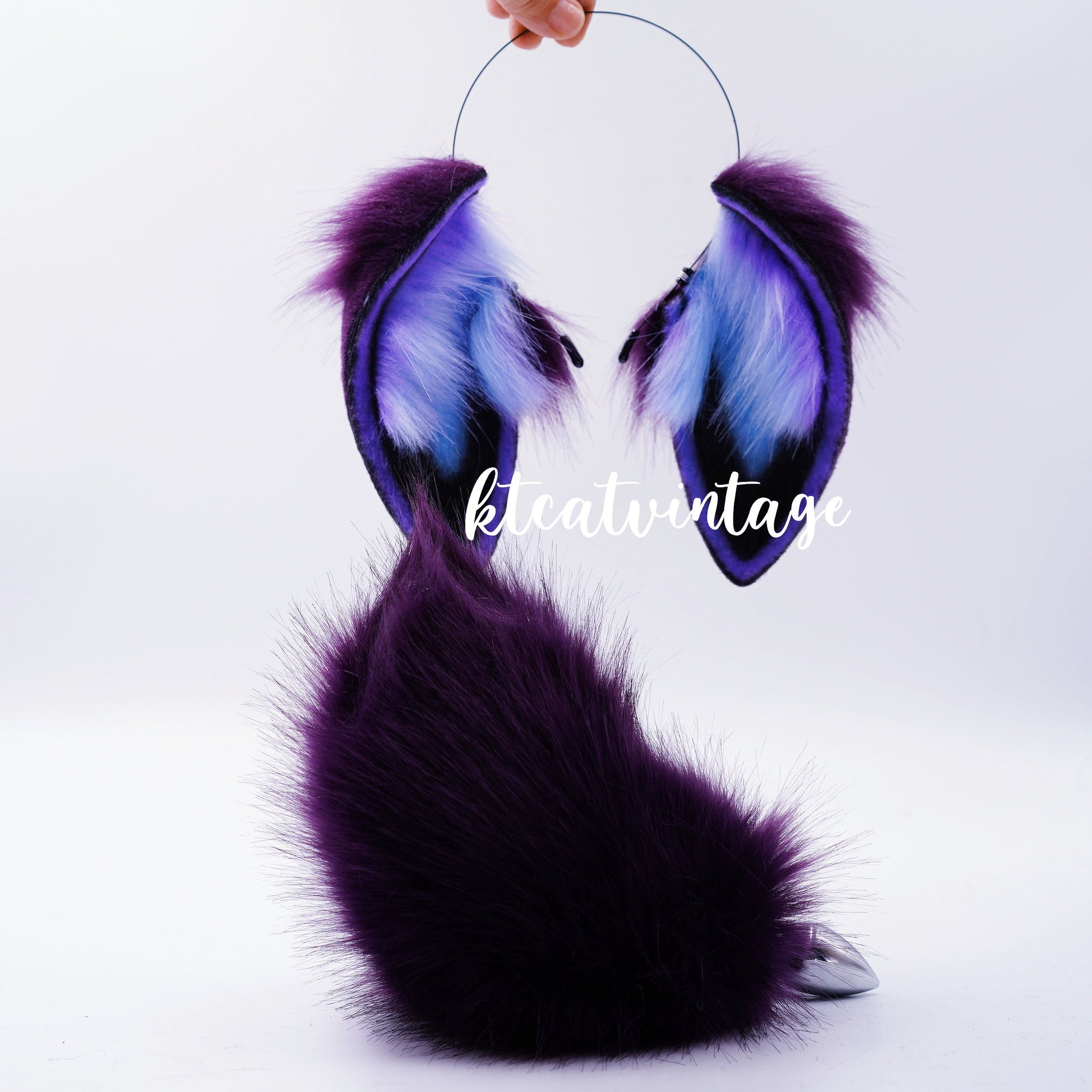 KTcatvintage purple night sky lop ears bunny ears bunny ears headband furry cosplay lop ears faux fur ears Rabbit play pet play ears