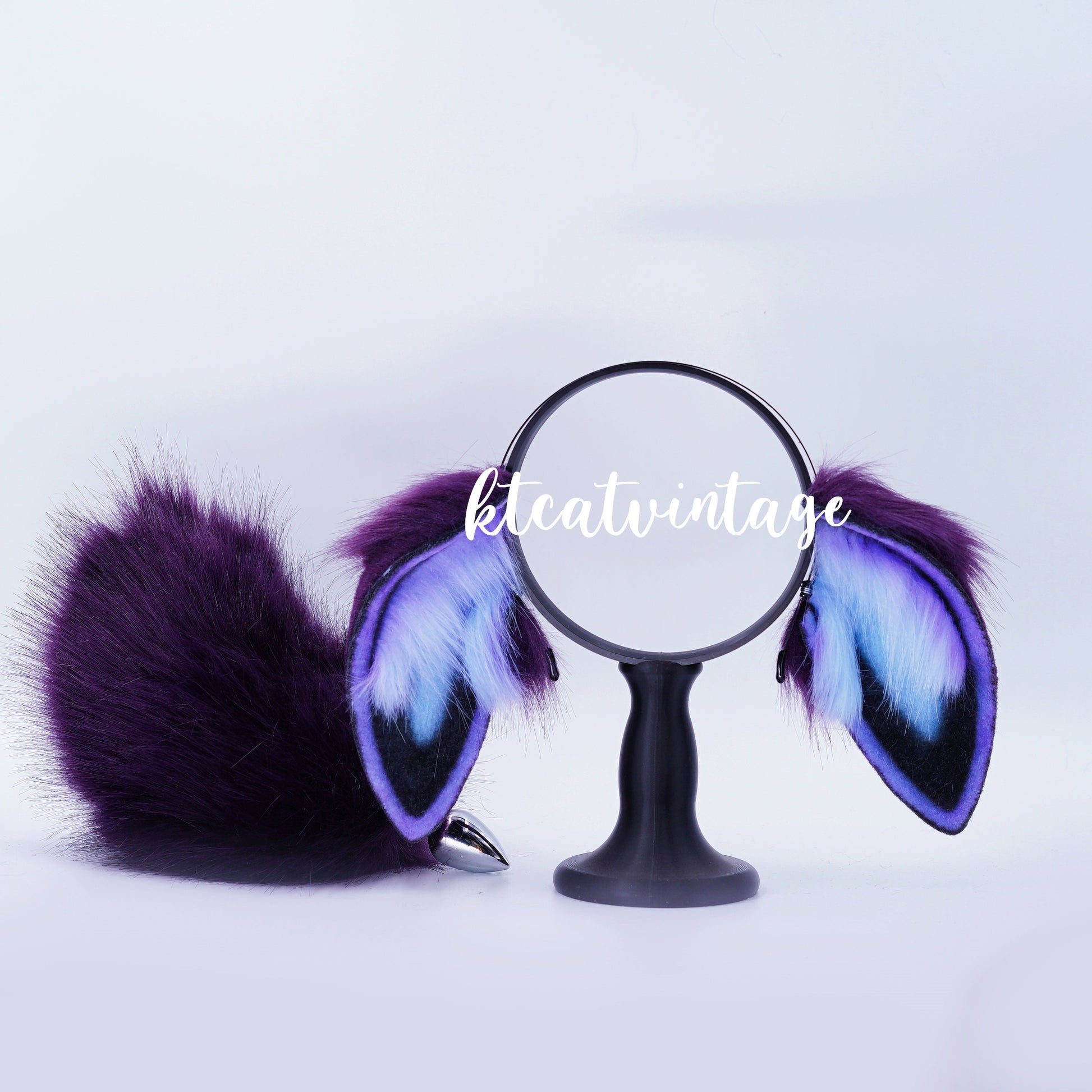 KTcatvintage purple night sky lop ears bunny ears bunny ears headband furry cosplay lop ears faux fur ears Rabbit play pet play ears