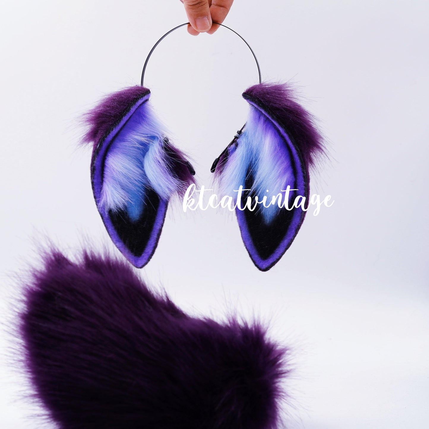 KTcatvintage purple night sky lop ears bunny ears bunny ears headband furry cosplay lop ears faux fur ears Rabbit play pet play ears