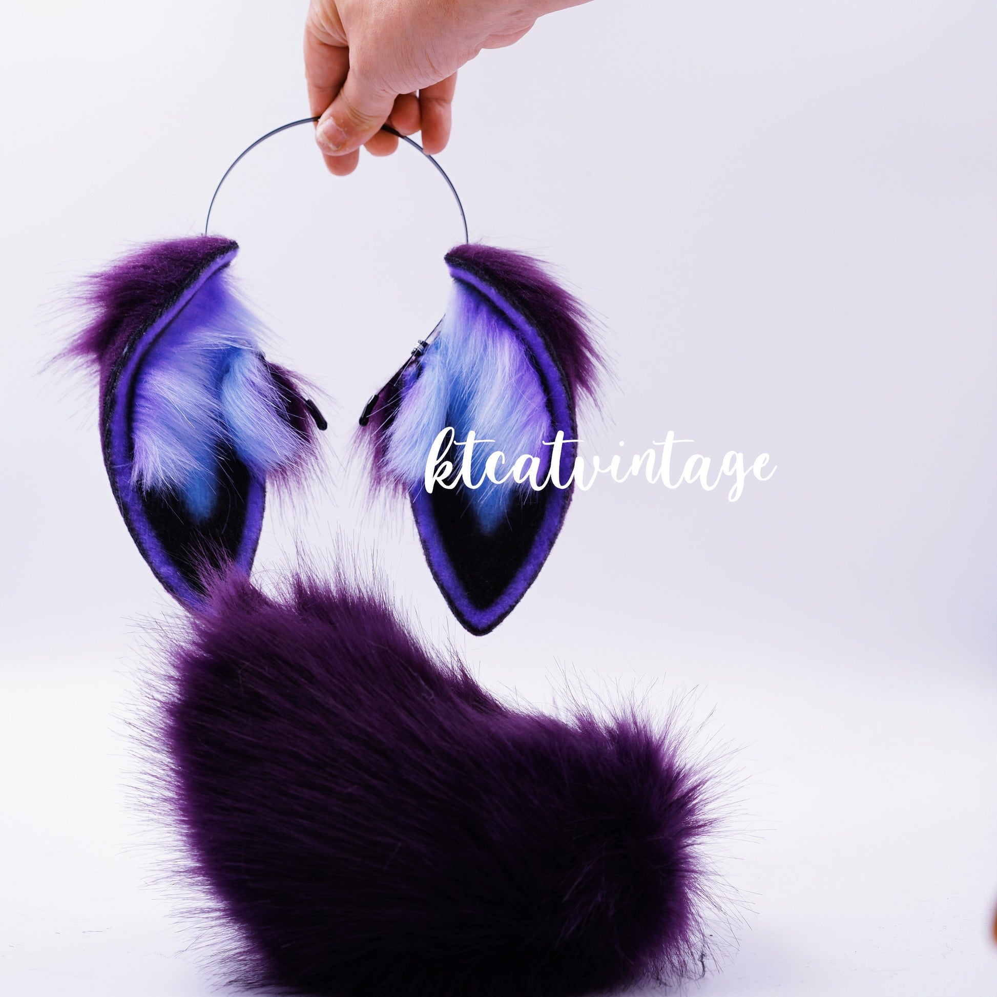 KTcatvintage purple night sky lop ears bunny ears bunny ears headband furry cosplay lop ears faux fur ears Rabbit play pet play ears