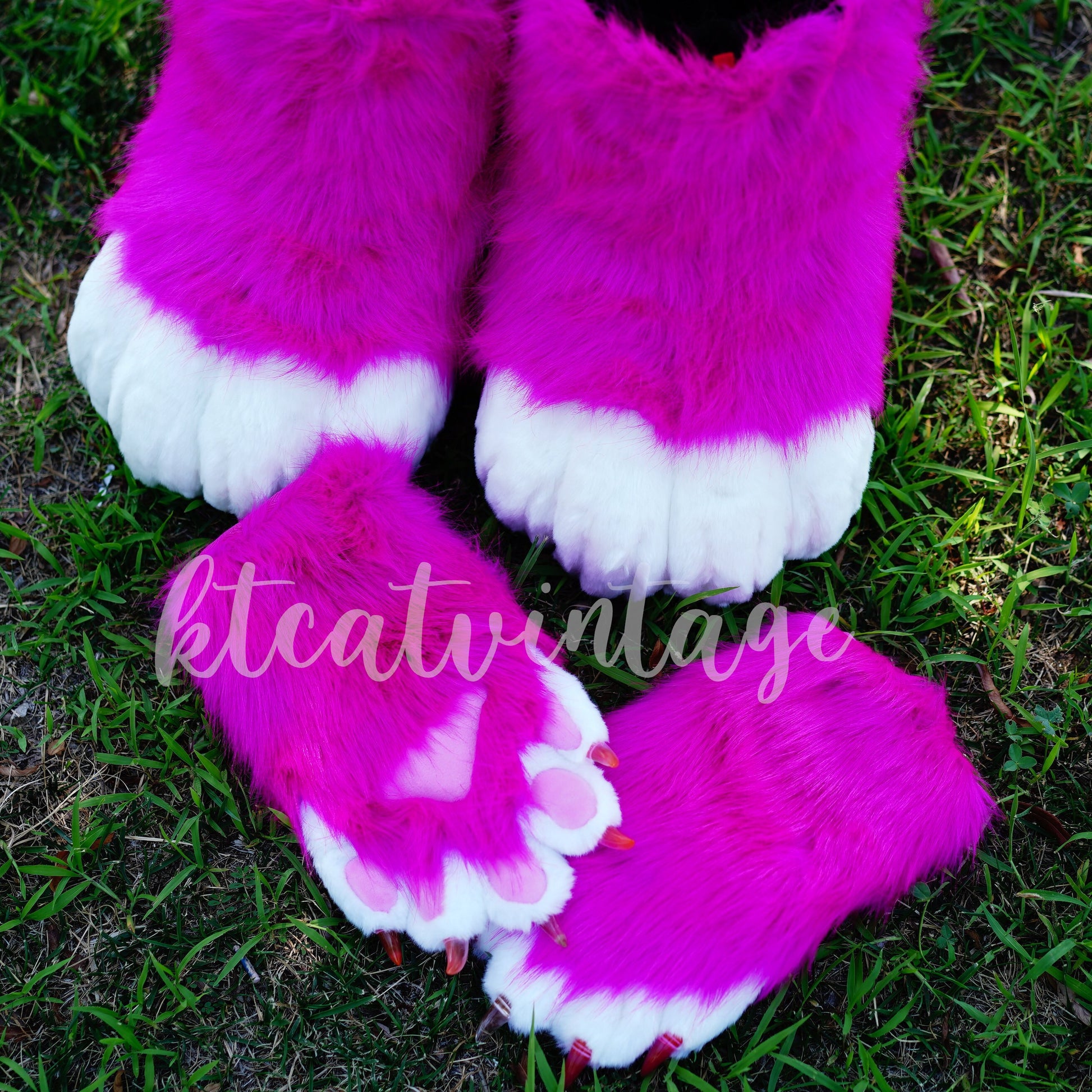 Hot pink fursuit feet paws, toony foot paw, kemono foot paw, light pink cat paws, puppy paws, wolf paws, tiger paws, fox paws, ktcatvintage