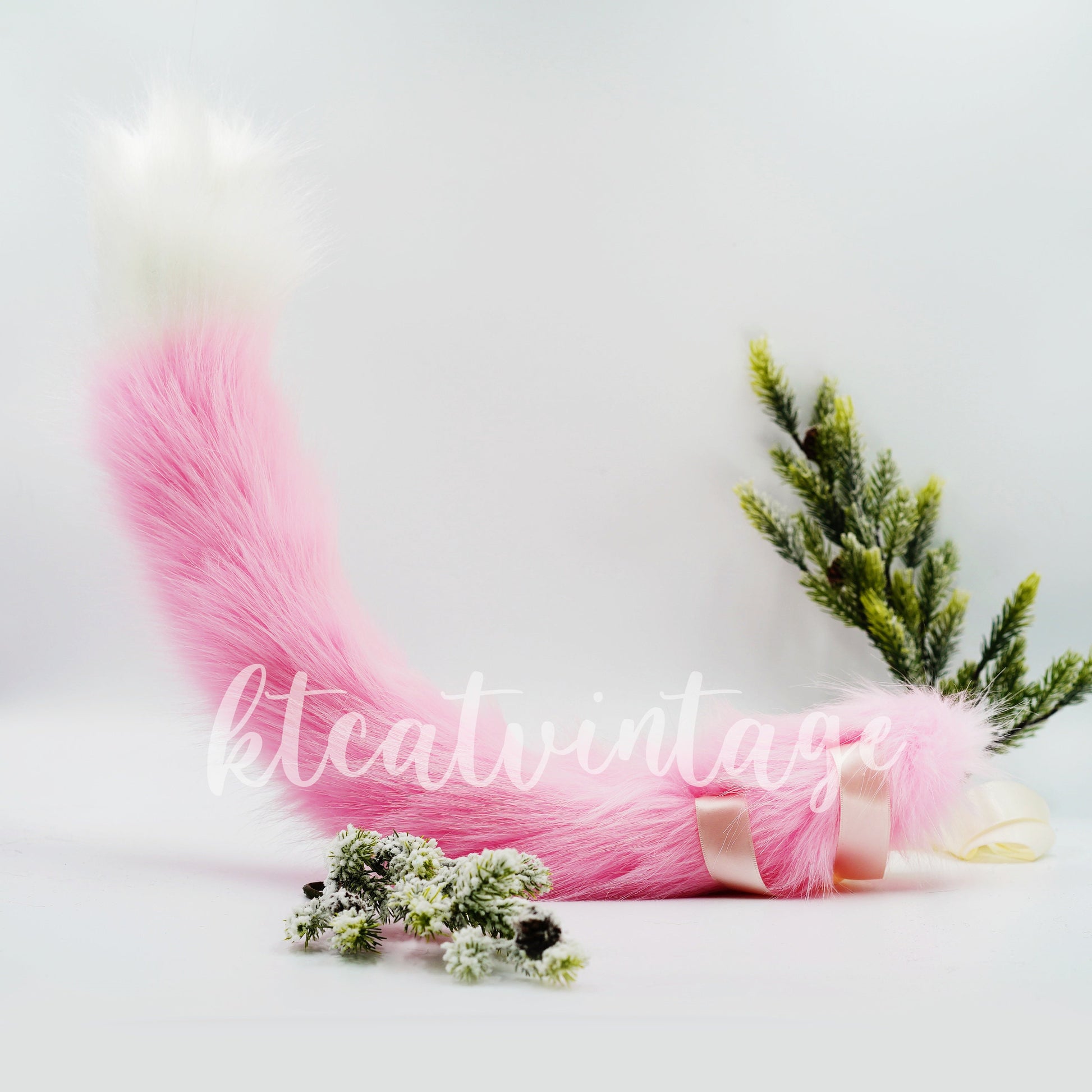 Pink Furry Cosplay Costume Ears headband and tail set, Faux Fur Cute Ears Fur Tails, Cosplay Animal Tails, Costume Fursuit Faux Fur Tails