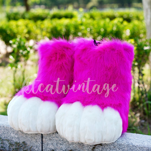 Hot pink fursuit feet paws, toony foot paw, kemono foot paw, light pink cat paws, puppy paws, wolf paws, tiger paws, fox paws, ktcatvintage