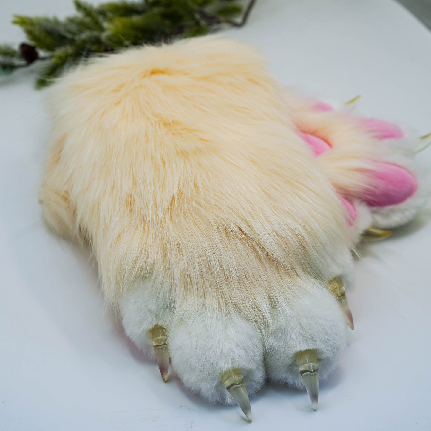 Off-white & Pink Fursuit Handpaws,Cat fursuit, Cat Claw,Custom Fursuit gloves,Handmade cat paws, cosplay paws, faux fur paws with 4 finger