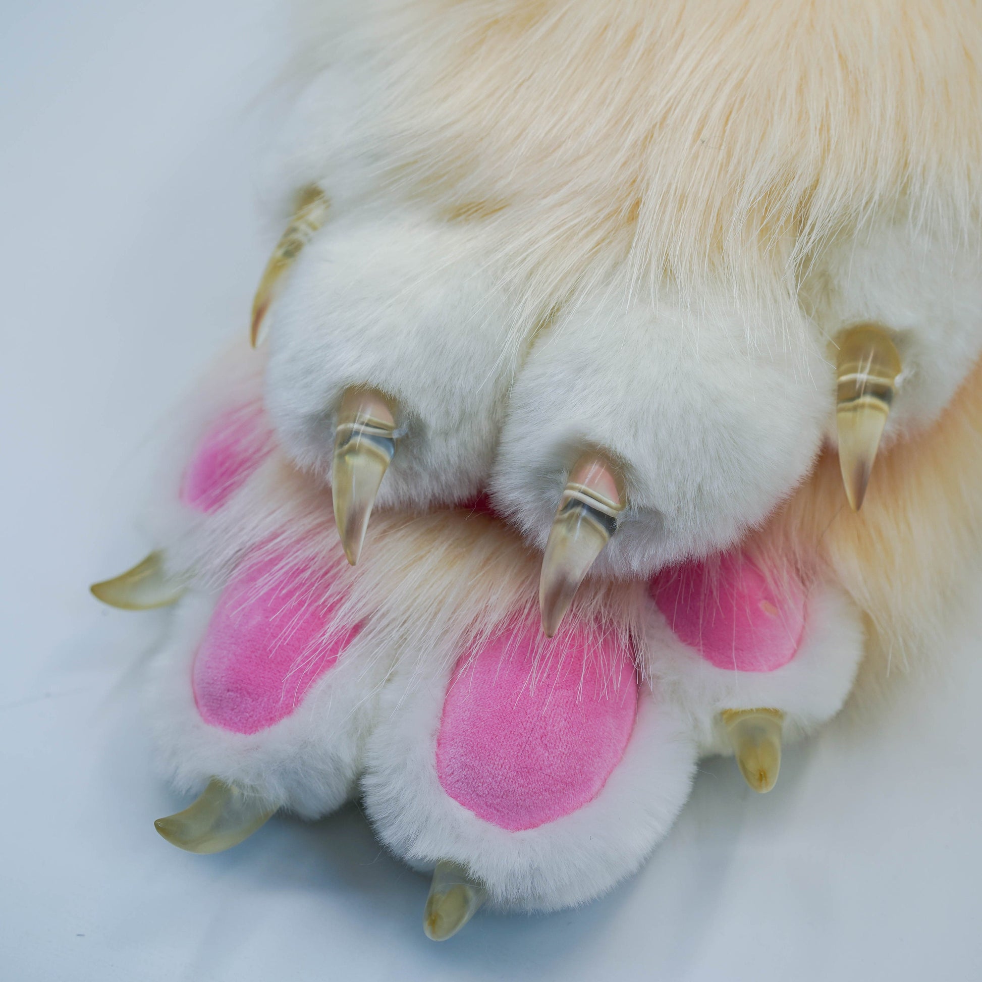 Off-white & Pink Fursuit Handpaws,Cat fursuit, Cat Claw,Custom Fursuit gloves,Handmade cat paws, cosplay paws, faux fur paws with 4 finger