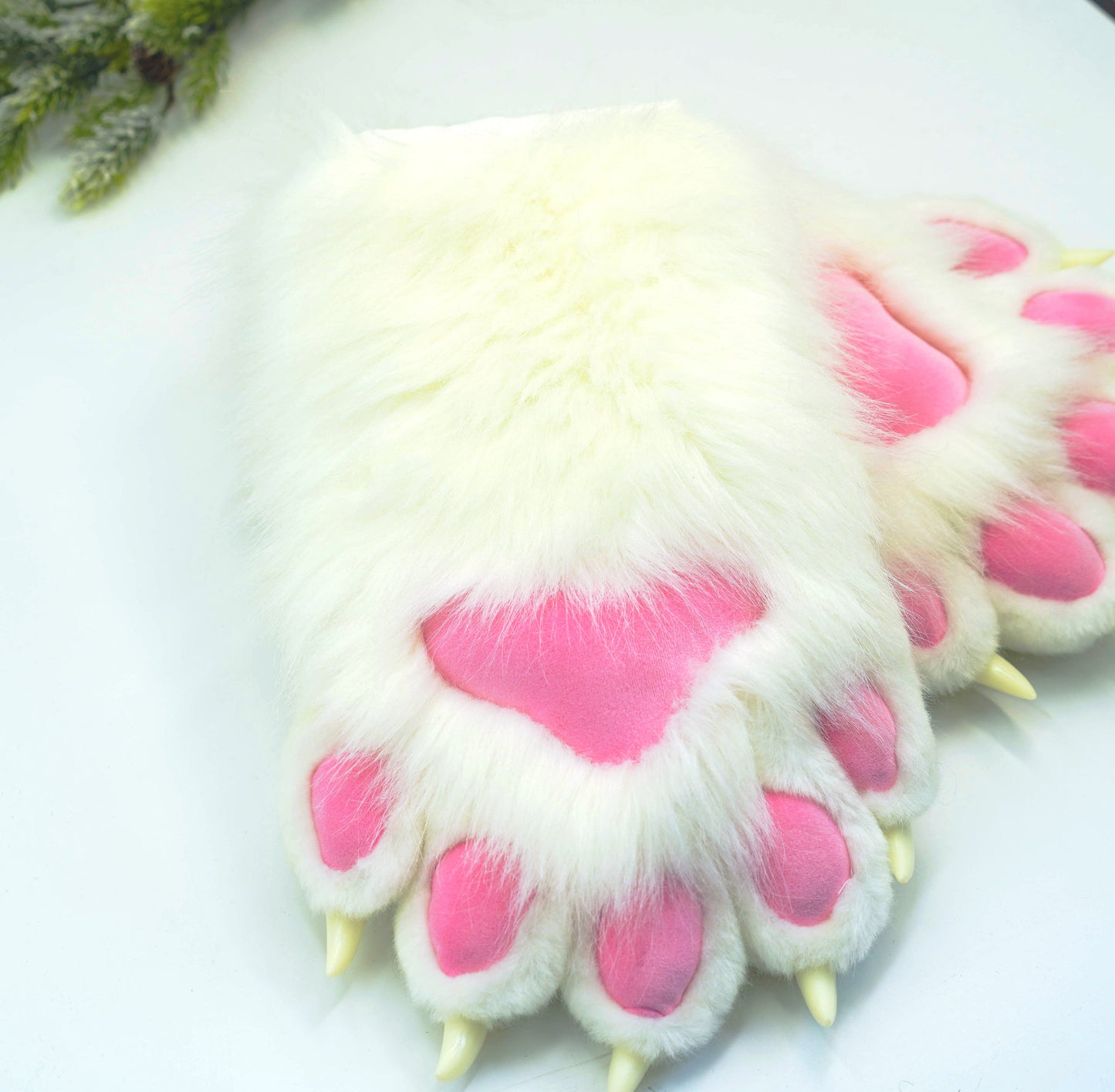 Custom Fursuit gloves,handmade Furry paws,Fursuit hand paws with purple fur, cheap cat gloves, Furry art, faux fur paws with 4 finger