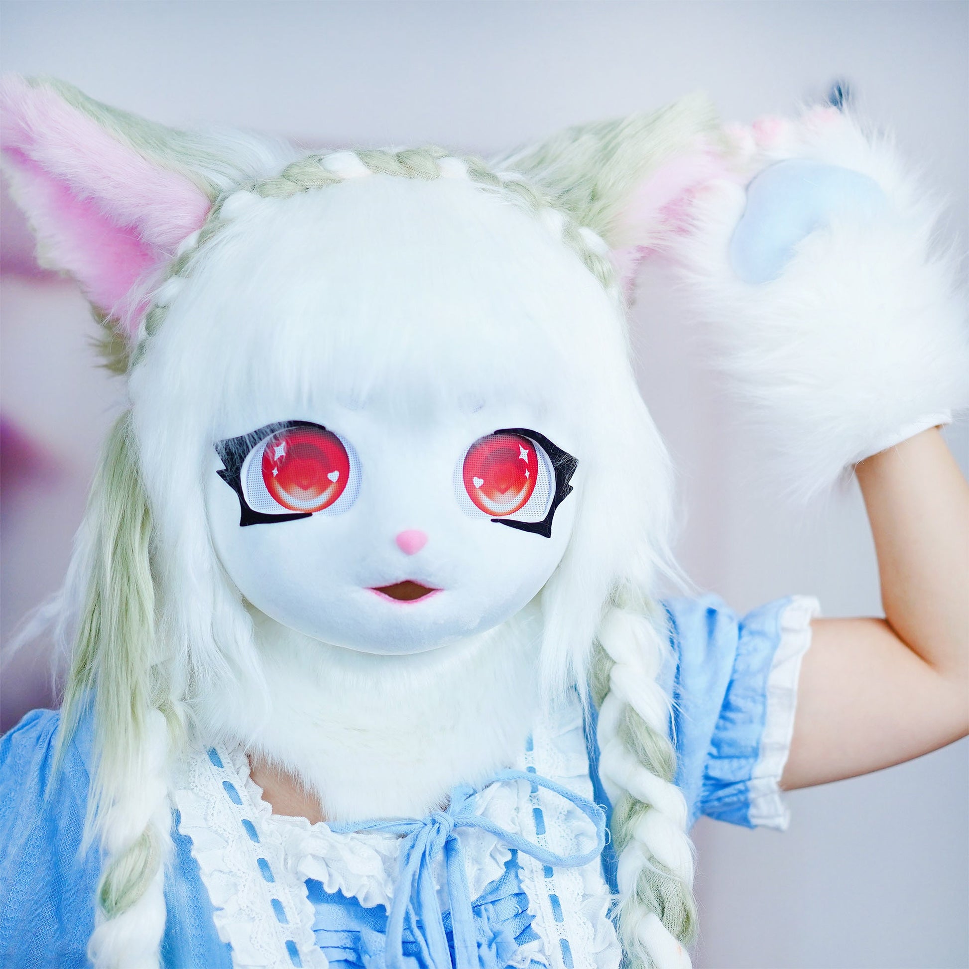 Cat Furry White Cat Kigurumi Head Mask for Budget Friendly Mask， Cat Fur Suit Head，Kigurumi Fur Head Mask , Kigurumi Headwear，Cosplay mask