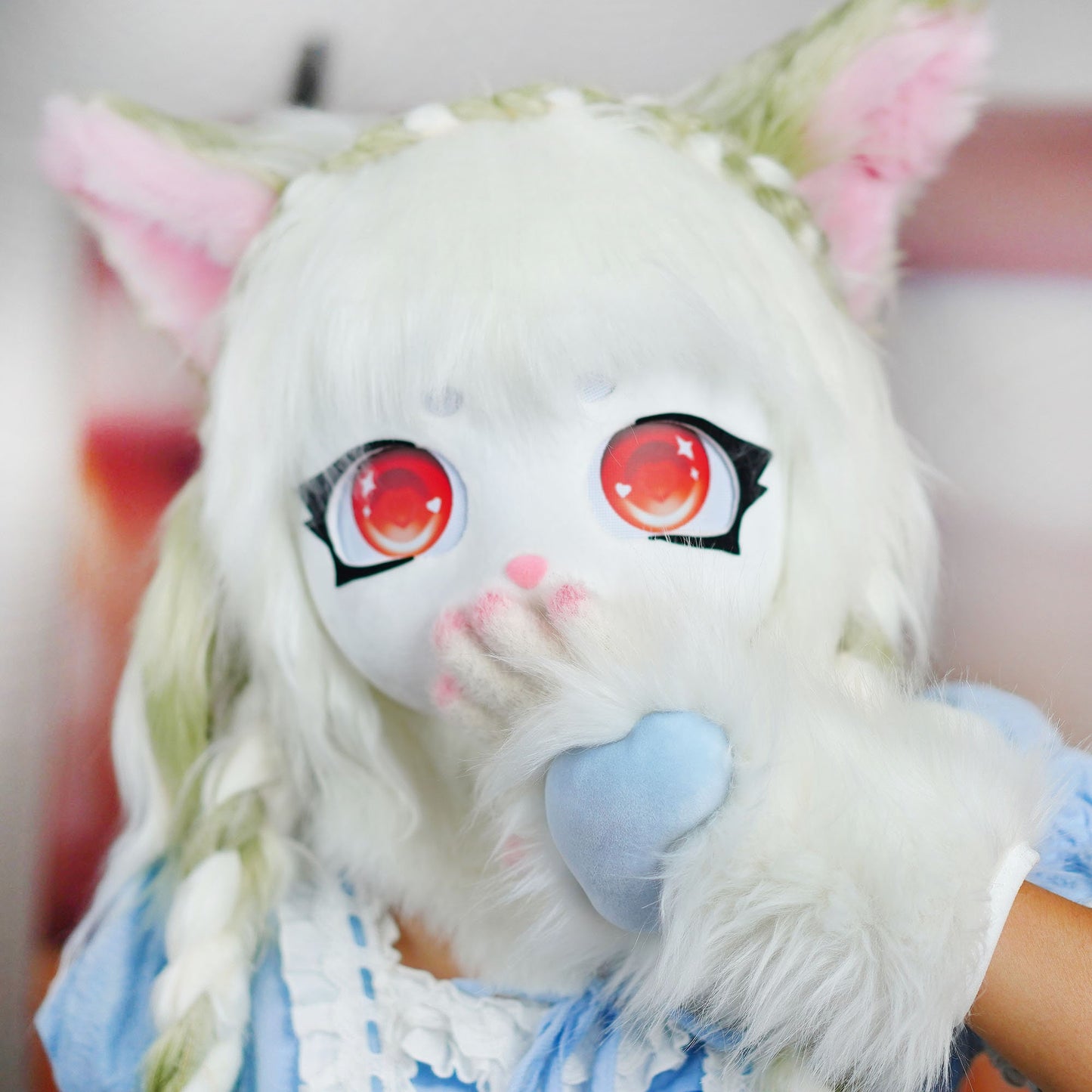 Cat Furry White Cat Kigurumi Head Mask for Budget Friendly Mask， Cat Fur Suit Head，Kigurumi Fur Head Mask , Kigurumi Headwear，Cosplay mask