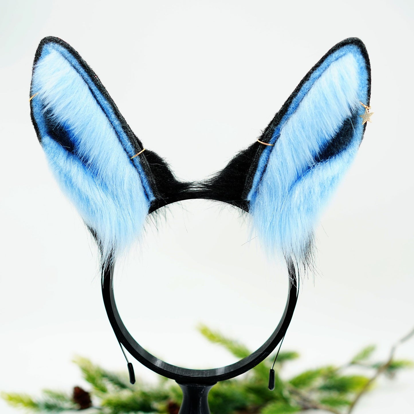 Blue Bunny ears, Fluffy ears, Faux Fur ears, Rabbit Ears Headband,Blue bunny tail, Black and Blue bunny ears