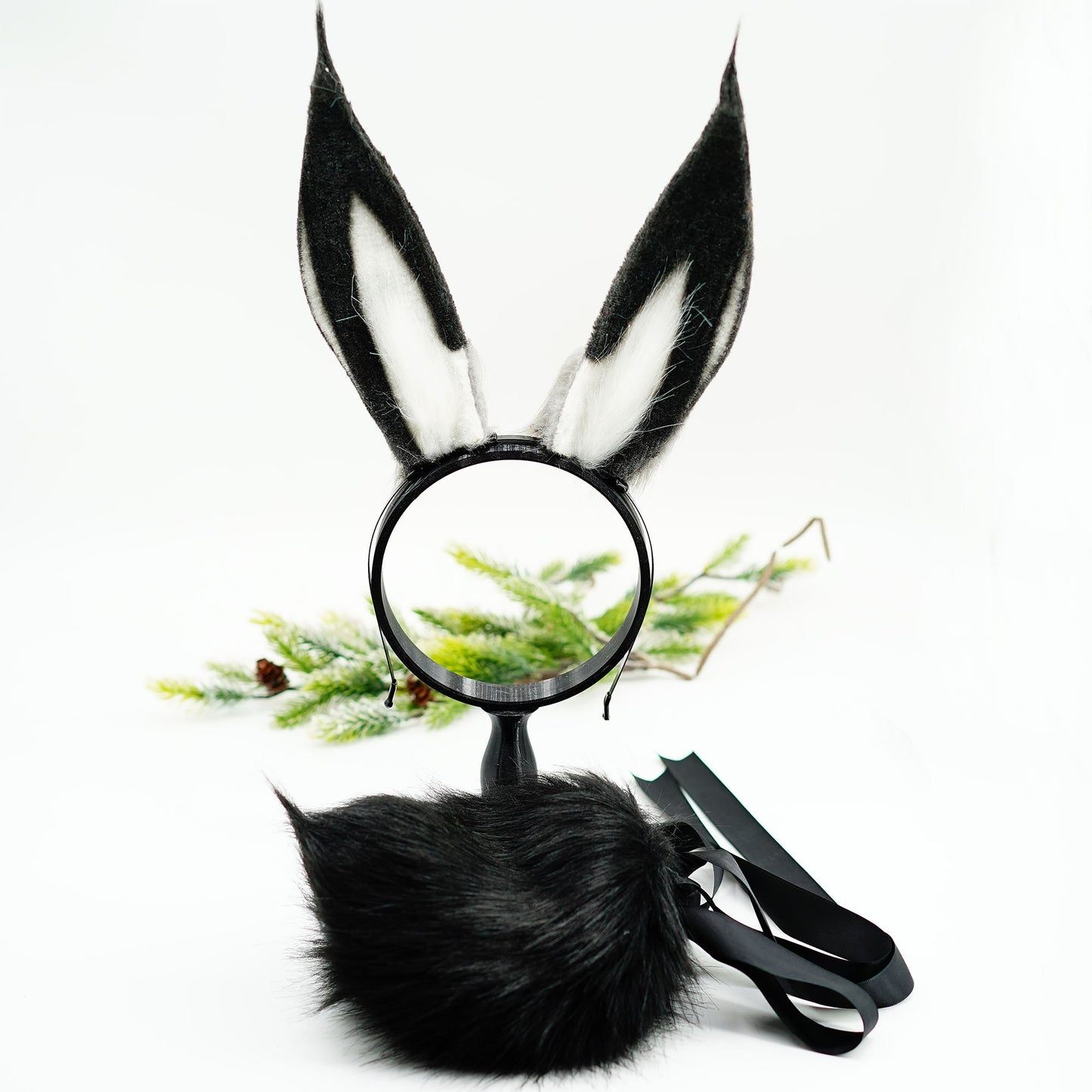 Black Bunny ears and tail, Fluffy ears tail, Faux Fur ears, Rabbit Ears Headband, Choose Your Color- Faux Fur Animal Ears，Furry Cosplay