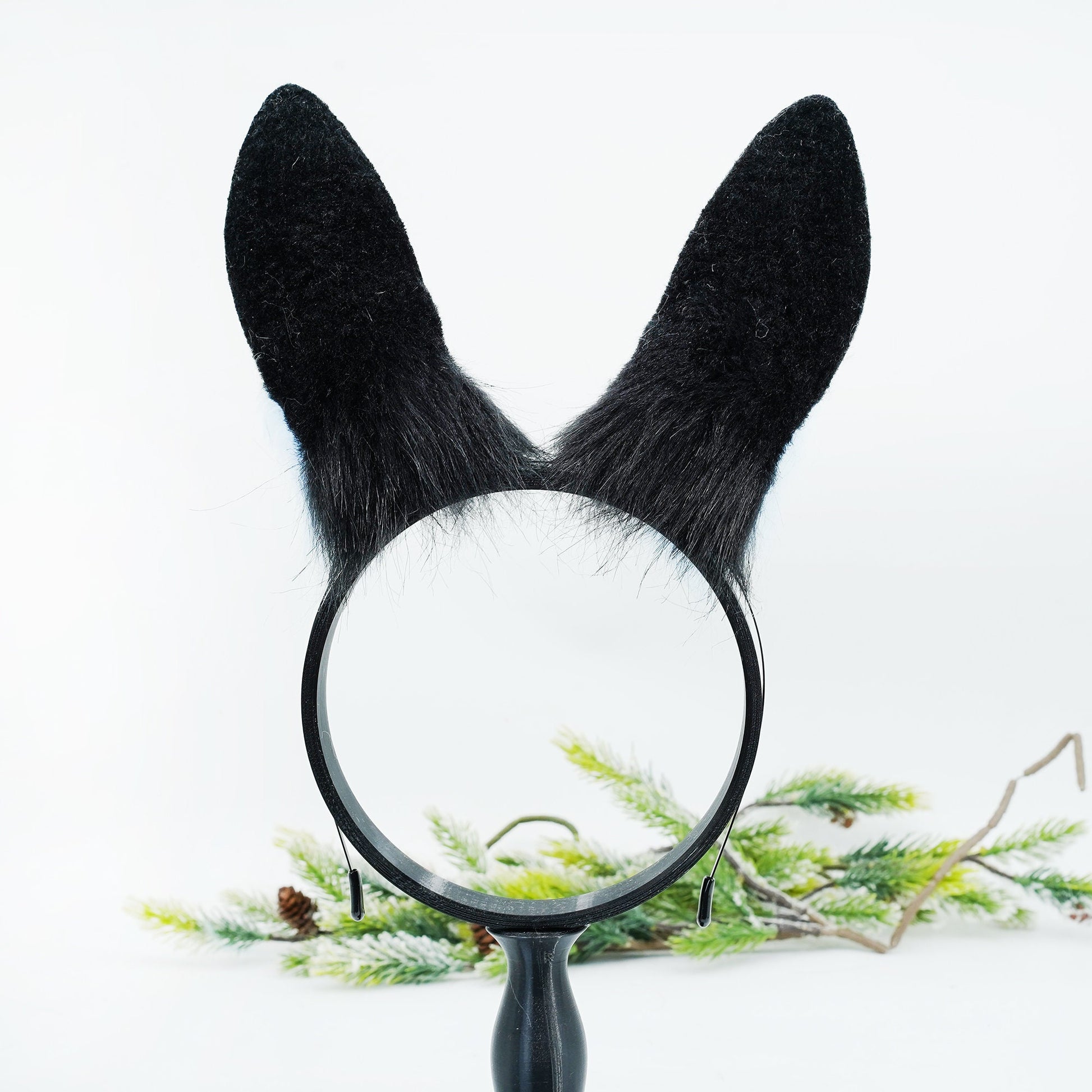 Bunny Ear & Tail Set ，Blue Bunny ears, furry faux fur costume cosplay ears, Rabbit Ears Headband, bunny tail, Black and Blue bunny ears