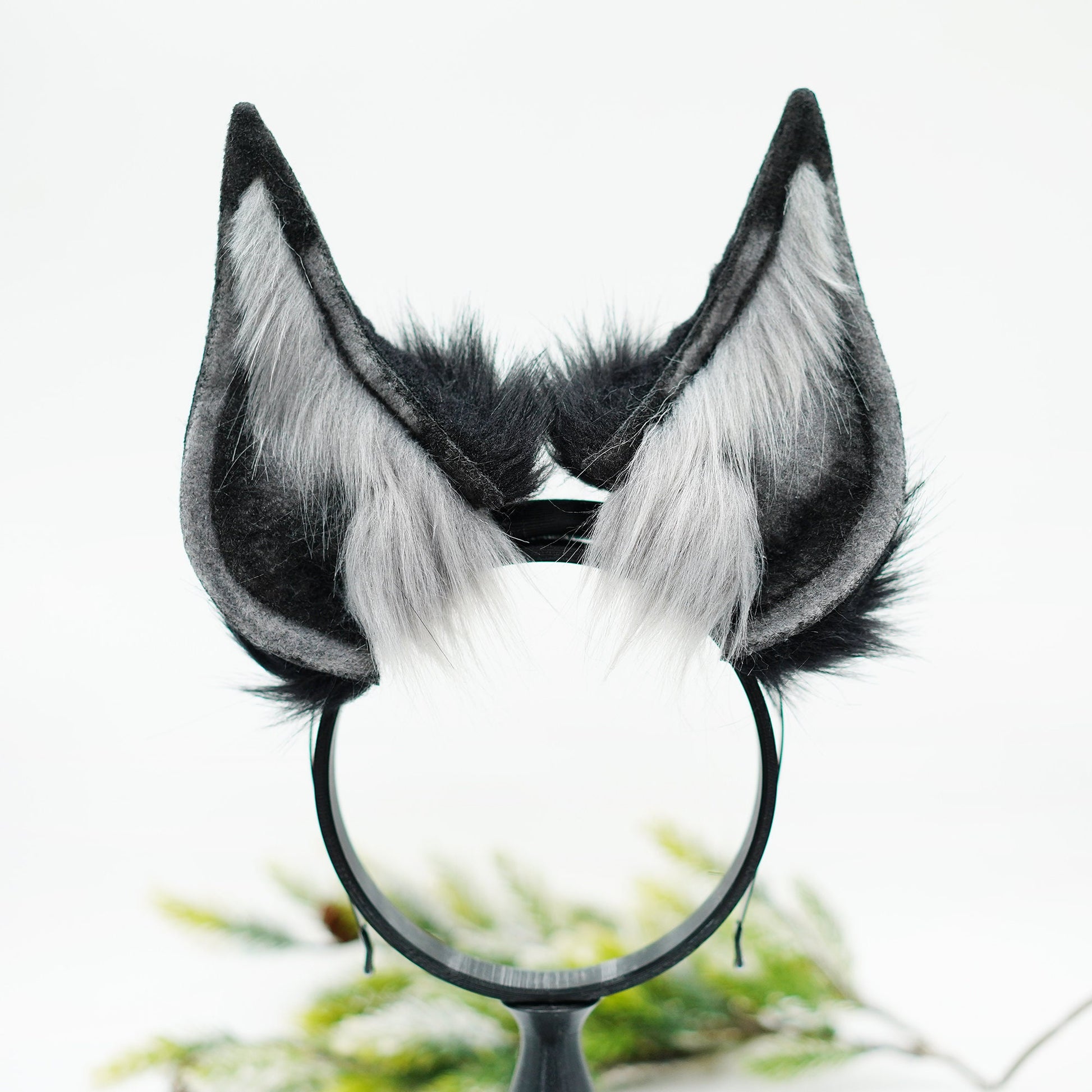 Realistic Anubis wolf ear,Black Gray animal ear,Faux fur ear,Dieb ear,Wolf ear headband,Anime ear,Wolf cosplay ear,Aritificial furry ears