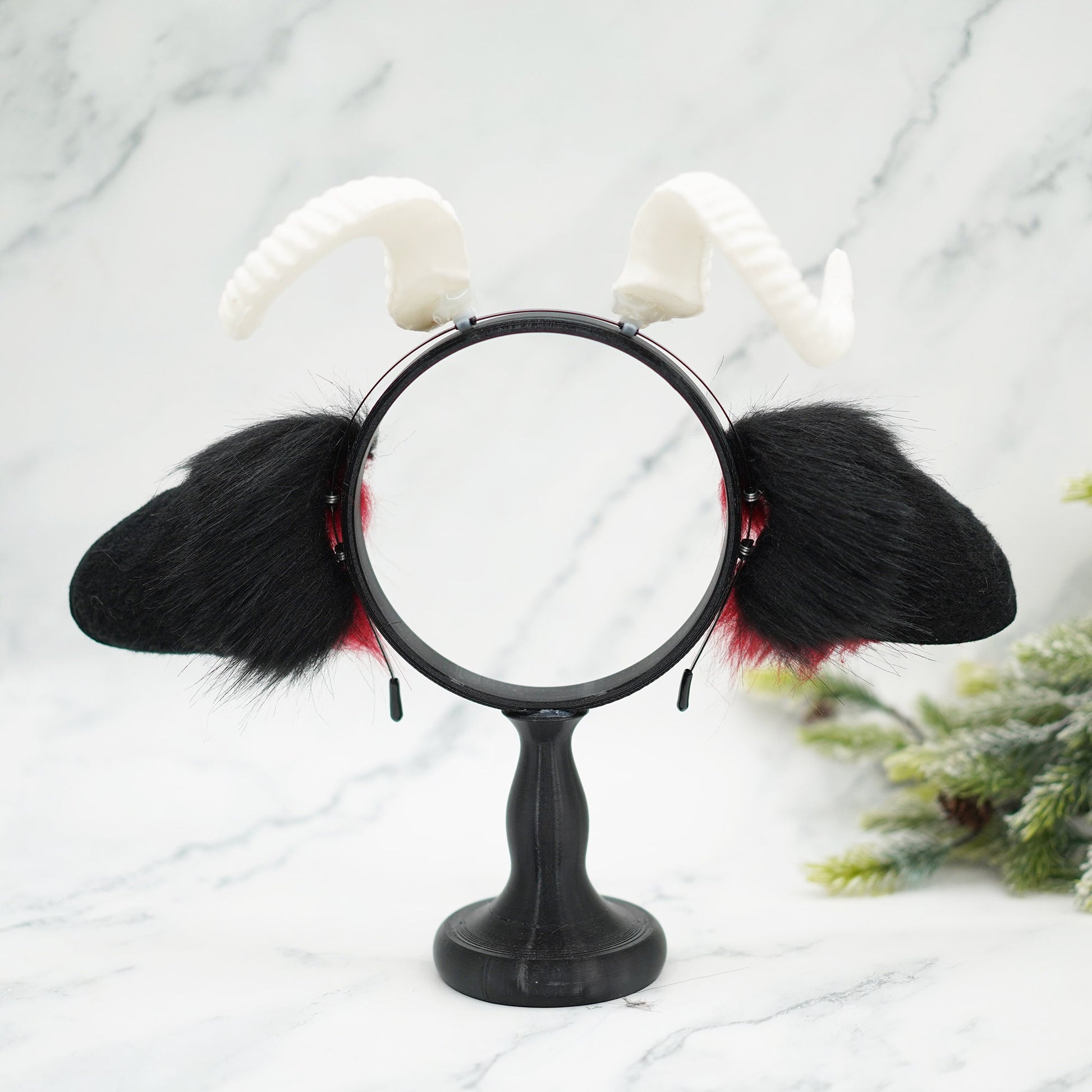 Handmade Black Goat ears and tail, Sheep ears, cosplay Goat ears, sheep headband ear, Halloween cosplay, Halloween ears, lame Cosplay tail