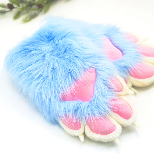 Custom Fursuit gloves,Handmade cat paws, Furry gloves, fursuit paws, cosplay paws, pet play, faux fur paws with 4 white finger,cat gloves,