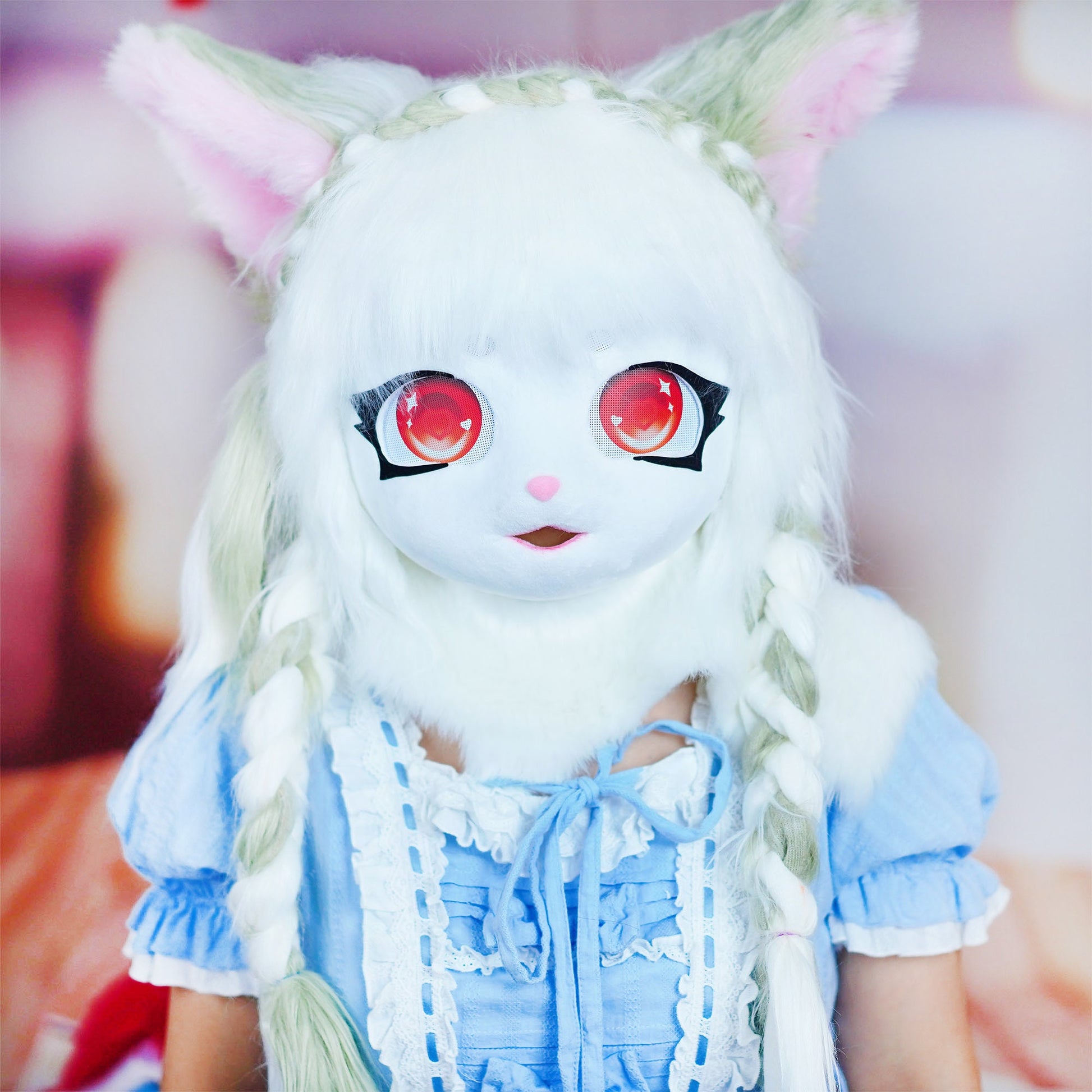 Cat Furry White Cat Kigurumi Head Mask for Budget Friendly Mask， Cat Fur Suit Head，Kigurumi Fur Head Mask , Kigurumi Headwear，Cosplay mask