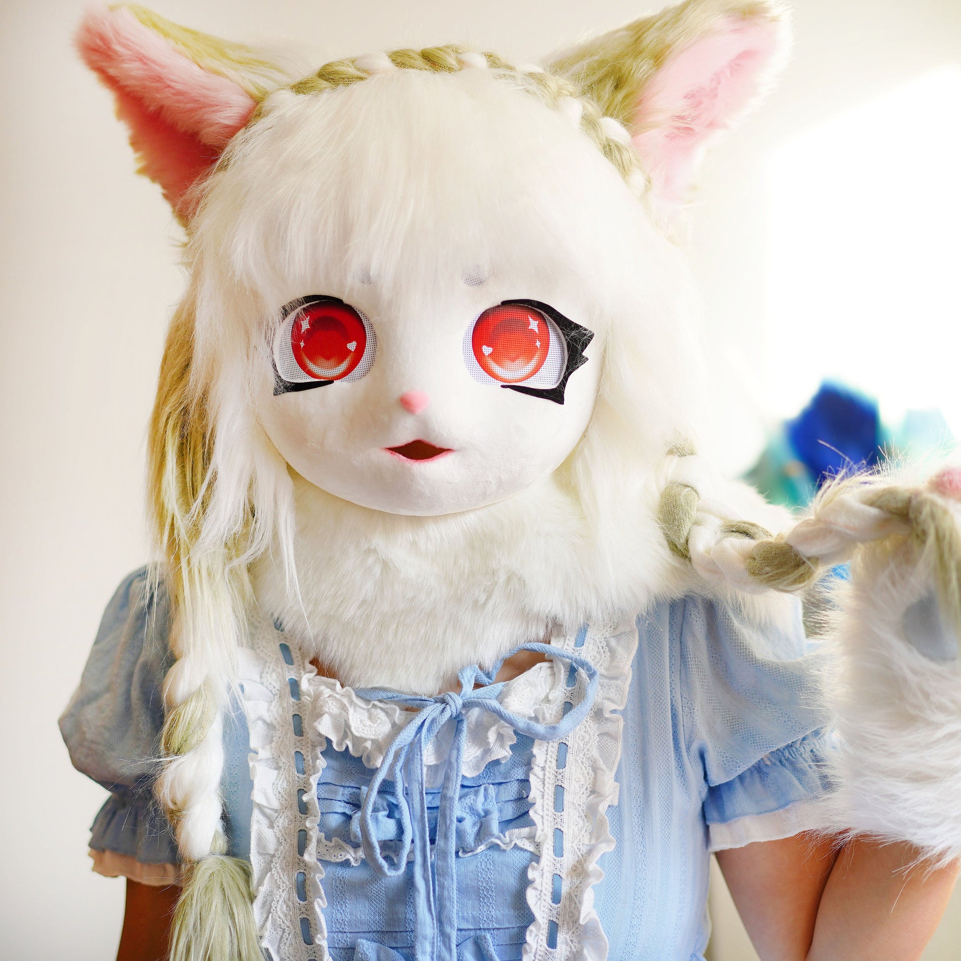 Cat Furry White Cat Kigurumi Head Mask for Budget Friendly Mask， Cat Fur Suit Head，Kigurumi Fur Head Mask , Kigurumi Headwear，Cosplay mask