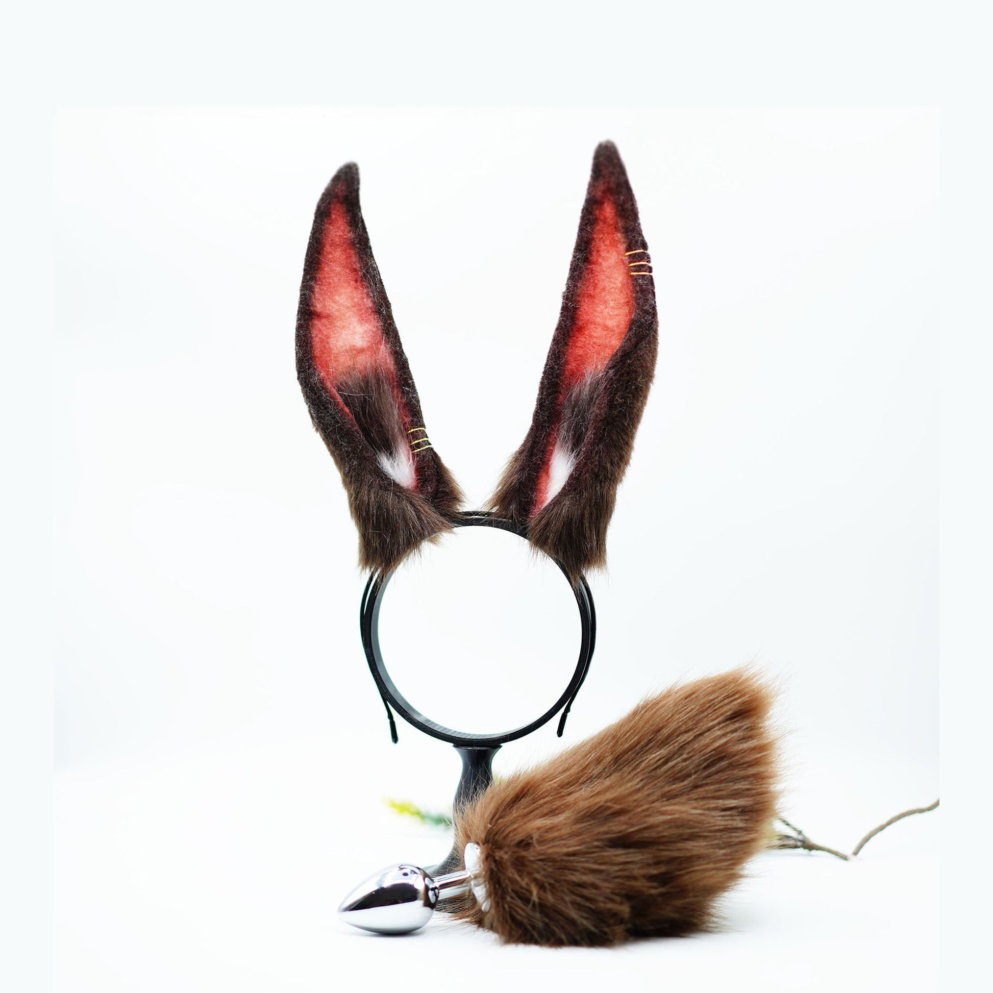 Cosplay bunny ear and tail, Cosplay Rabbit Ears ,Kit Charming Animal Headdress ear,Furry Bunny Mouldable ears, handmade ear headband,