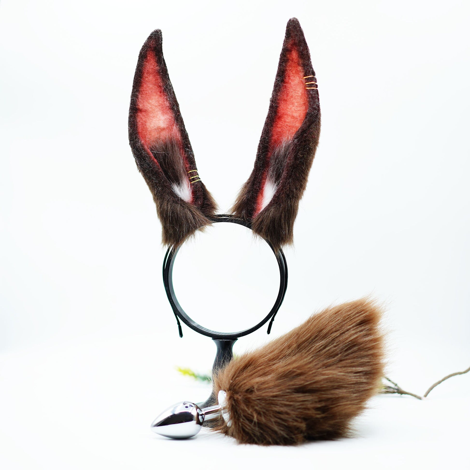 Cosplay bunny ear and tail, Cosplay Rabbit Ears ,Kit Charming Animal Headdress ear,Furry Bunny Mouldable ears, handmade ear headband,