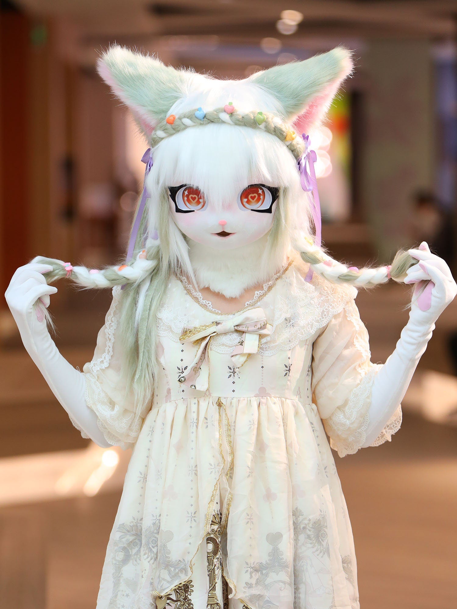 white hair FurSuit Head Mask for Fur Fandom,furry convention, fursuit Friday, furry Head Cute Costume Cat Kigurumi Fursuit mask for adult