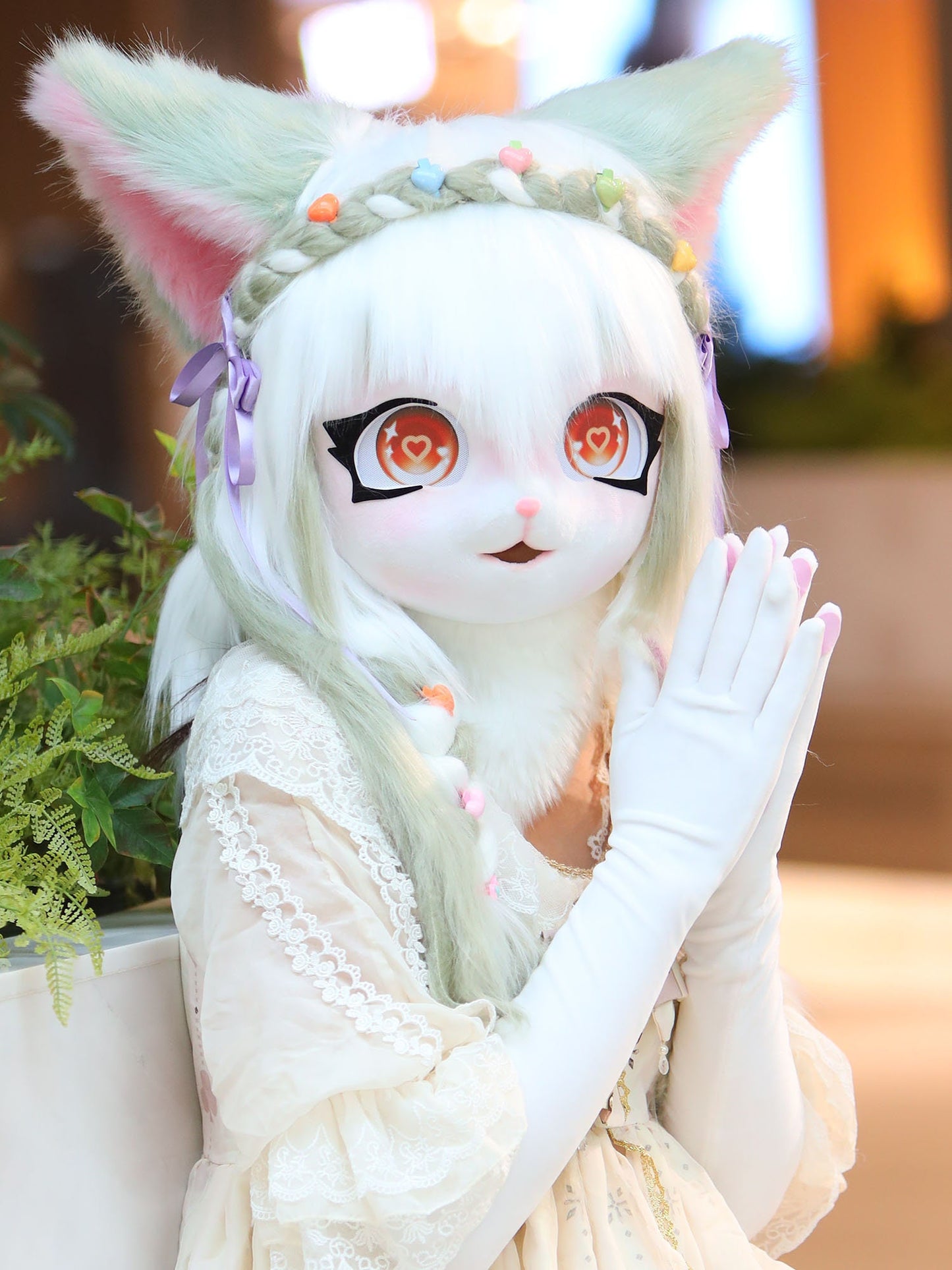 white hair FurSuit Head Mask for Fur Fandom,furry convention, fursuit Friday, furry Head Cute Costume Cat Kigurumi Fursuit mask for adult