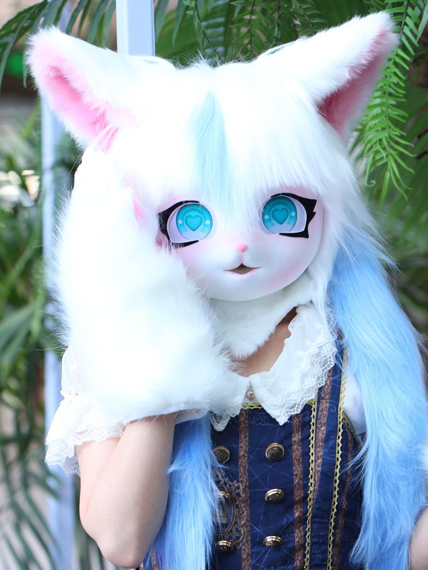 Costume Cute White Cat Kigurumi Fur Head Mask Furry White Cat Kigurumi Head Mask for Halloween Budget Friendly Mask Kigurumi Headwear