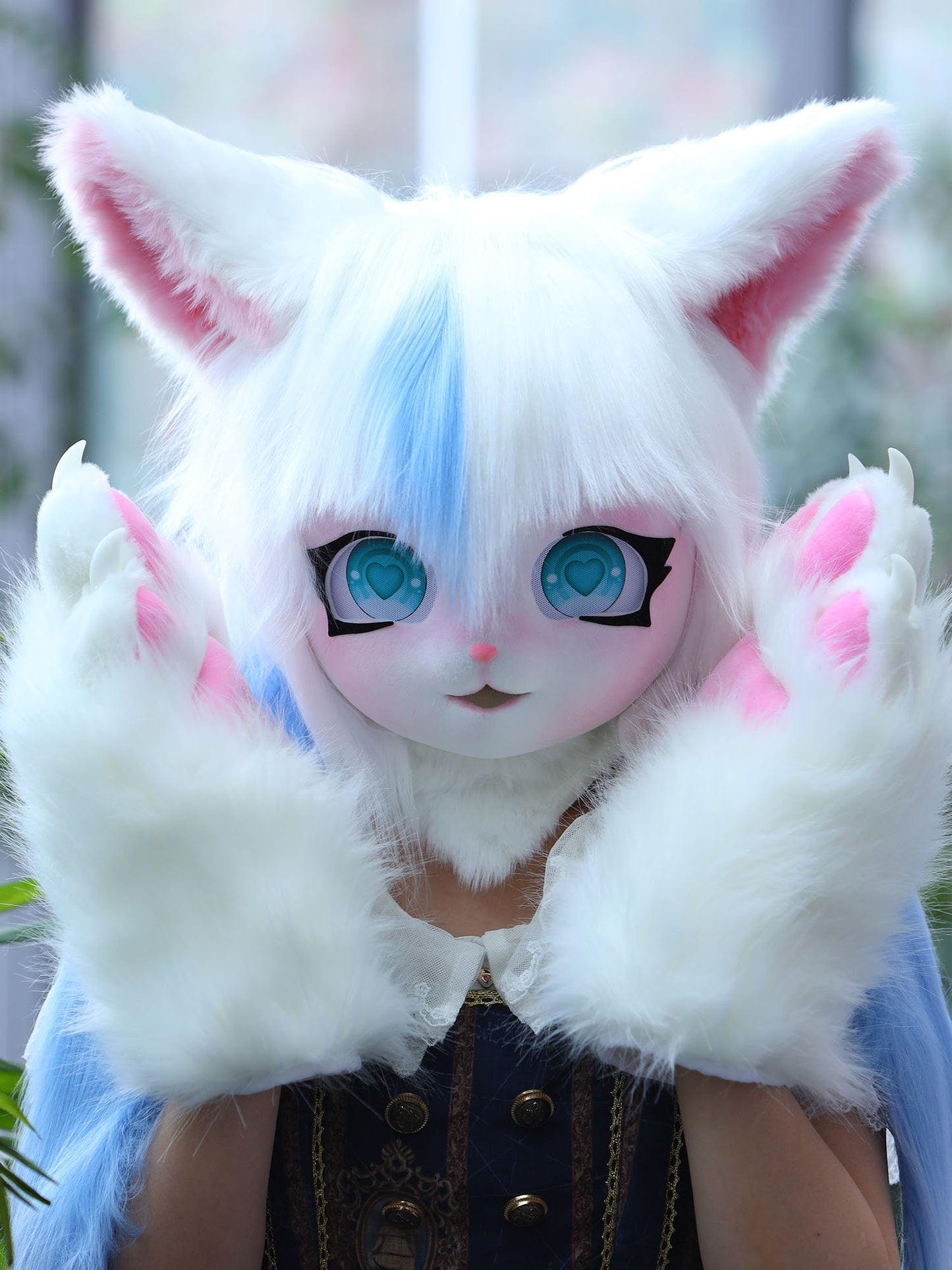 Costume Cute White Cat Kigurumi Fur Head Mask Furry White Cat Kigurumi Head Mask for Halloween Budget Friendly Mask Kigurumi Headwear