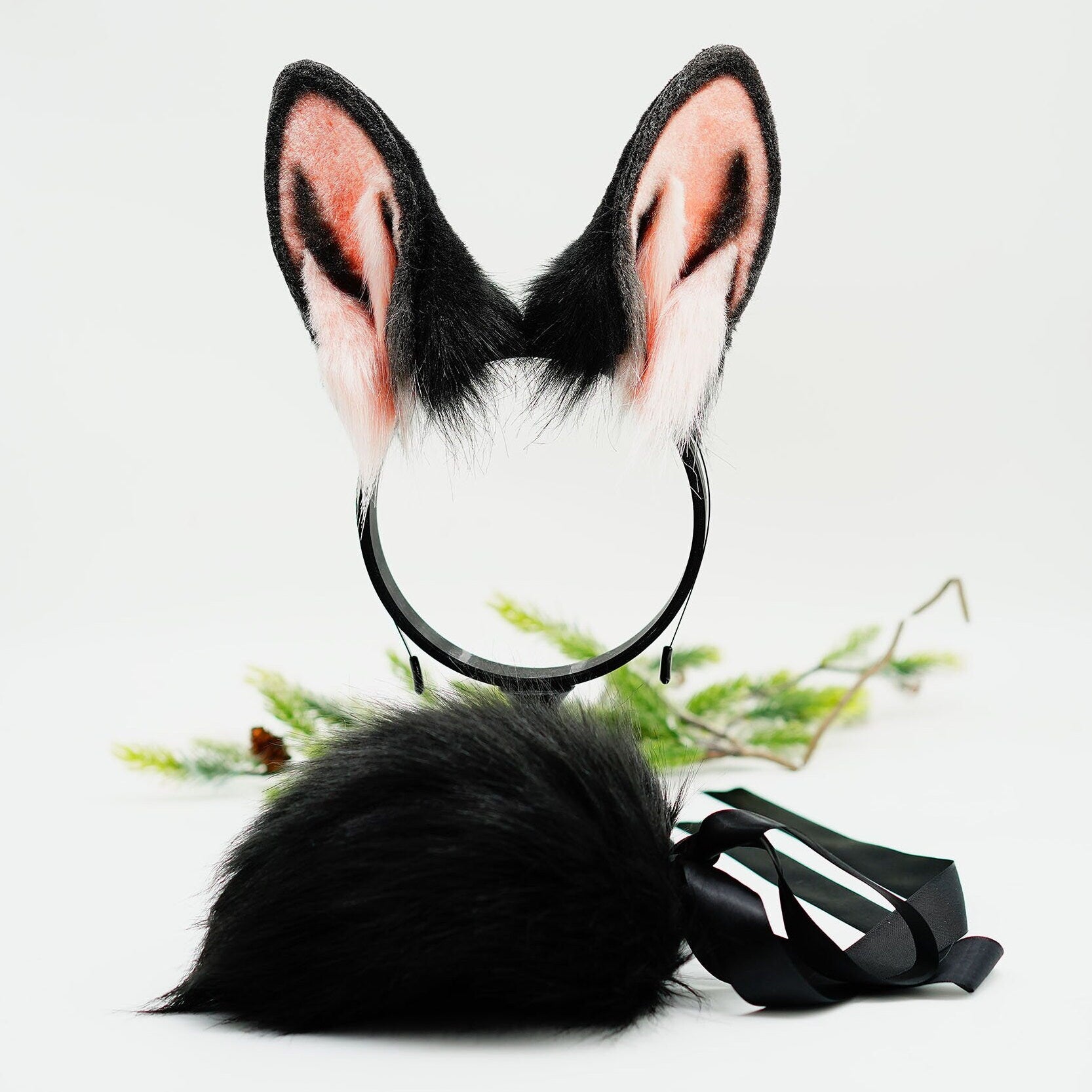 black and pink Bunny ears, Bunny ears, Cosplay Ears, bunny Cosplay, Animal Ears,realistic bunny ears, pet play , bunny girl headband, 168