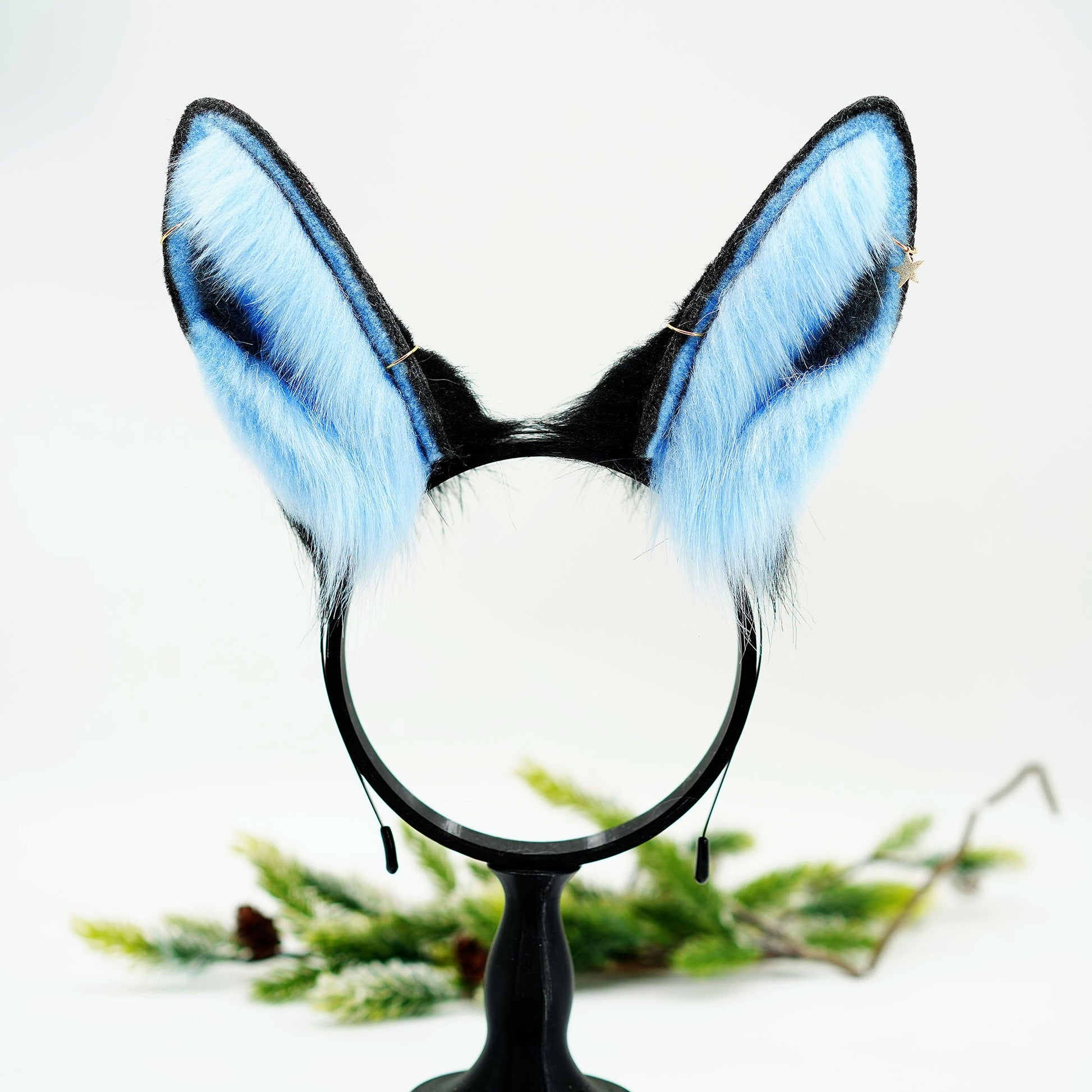 Blue Bunny ears, Fluffy ears, Faux Fur ears, Rabbit Ears Headband,Blue bunny tail, Black and Blue bunny ears