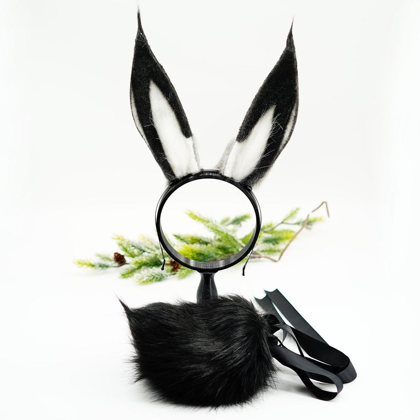 Black Bunny ears and tail, Fluffy ears tail, Faux Fur ears, Rabbit Ears Headband, Choose Your Color- Faux Fur Animal Ears，Furry Cosplay