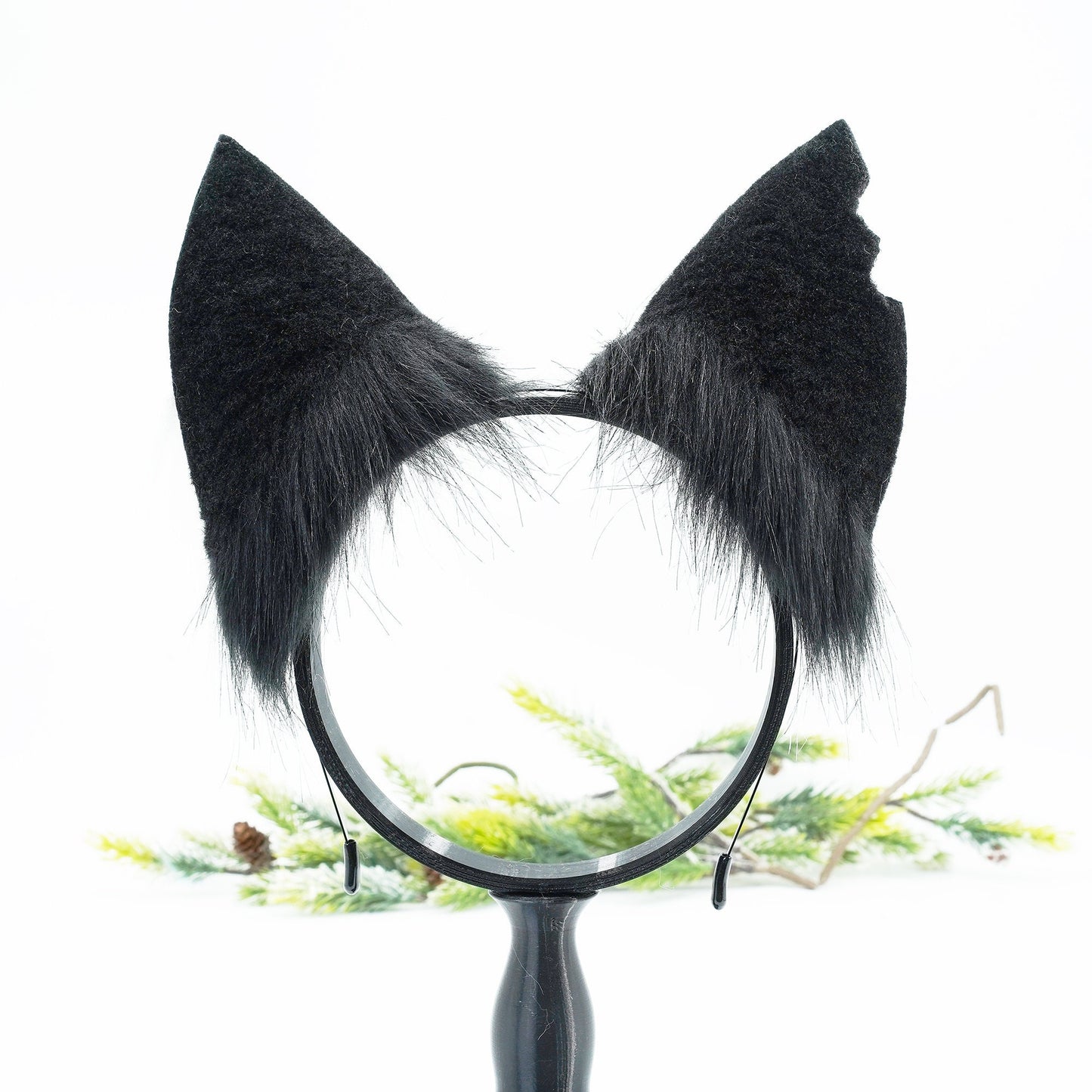 Black And White Cat ears and tail, Cat ears and tail, Cat ears, handmade ears, pet play, custom ears, tail ribbon, ears headband,