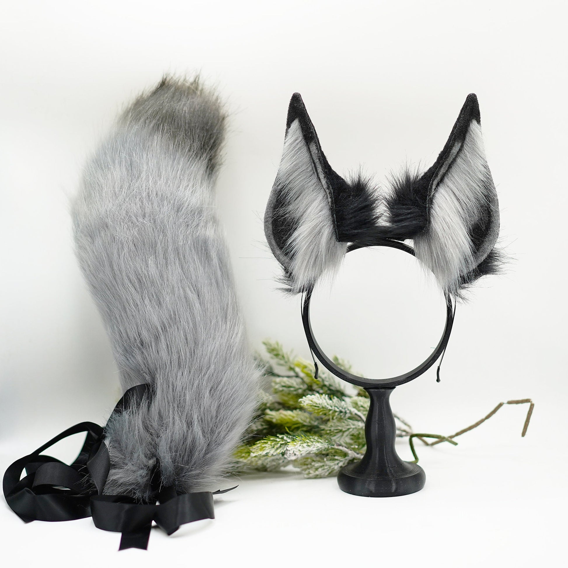 Realistic Anubis wolf ear,Black Gray animal ear,Faux fur ear,Dieb ear,Wolf ear headband,Anime ear,Wolf cosplay ear,Aritificial furry ears