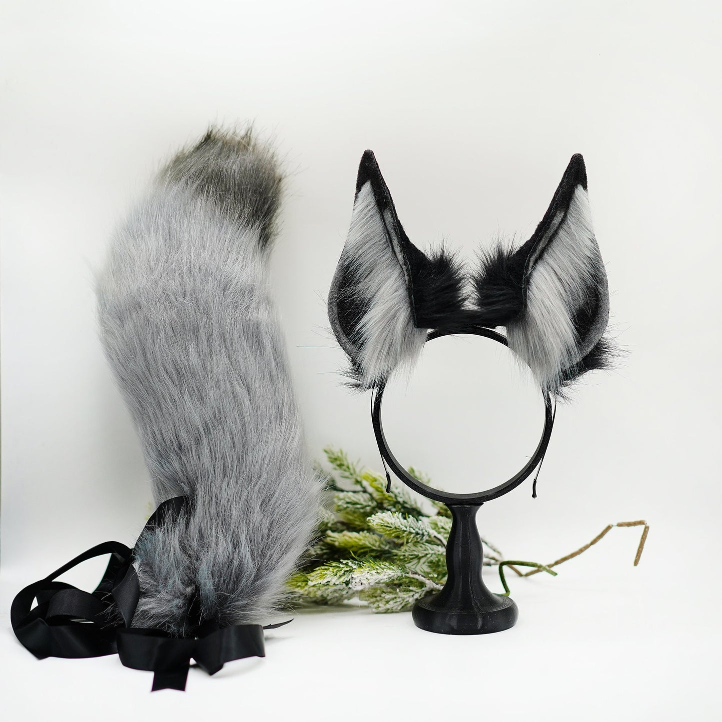 Realistic Anubis wolf ear,Black Gray animal ear,Faux fur ear,Dieb ear,Wolf ear headband,Anime ear,Wolf cosplay ear,Aritificial furry ears