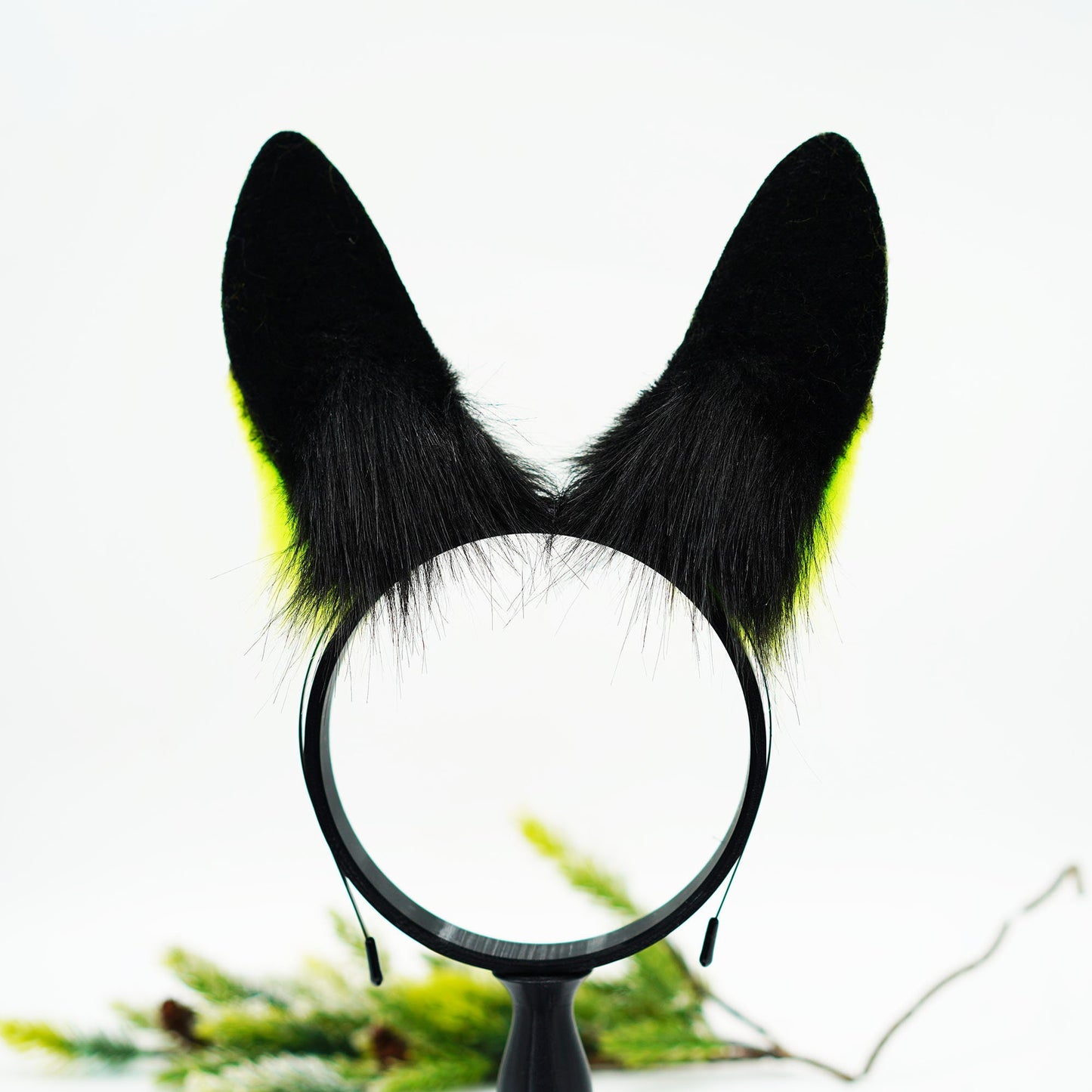 Black Elf green Bunny ears, Fluffy ears, ears heagband, petplay, custom ears, Faux Fur ears, furry gift, bunny ears, Rabbit Ears Headband,