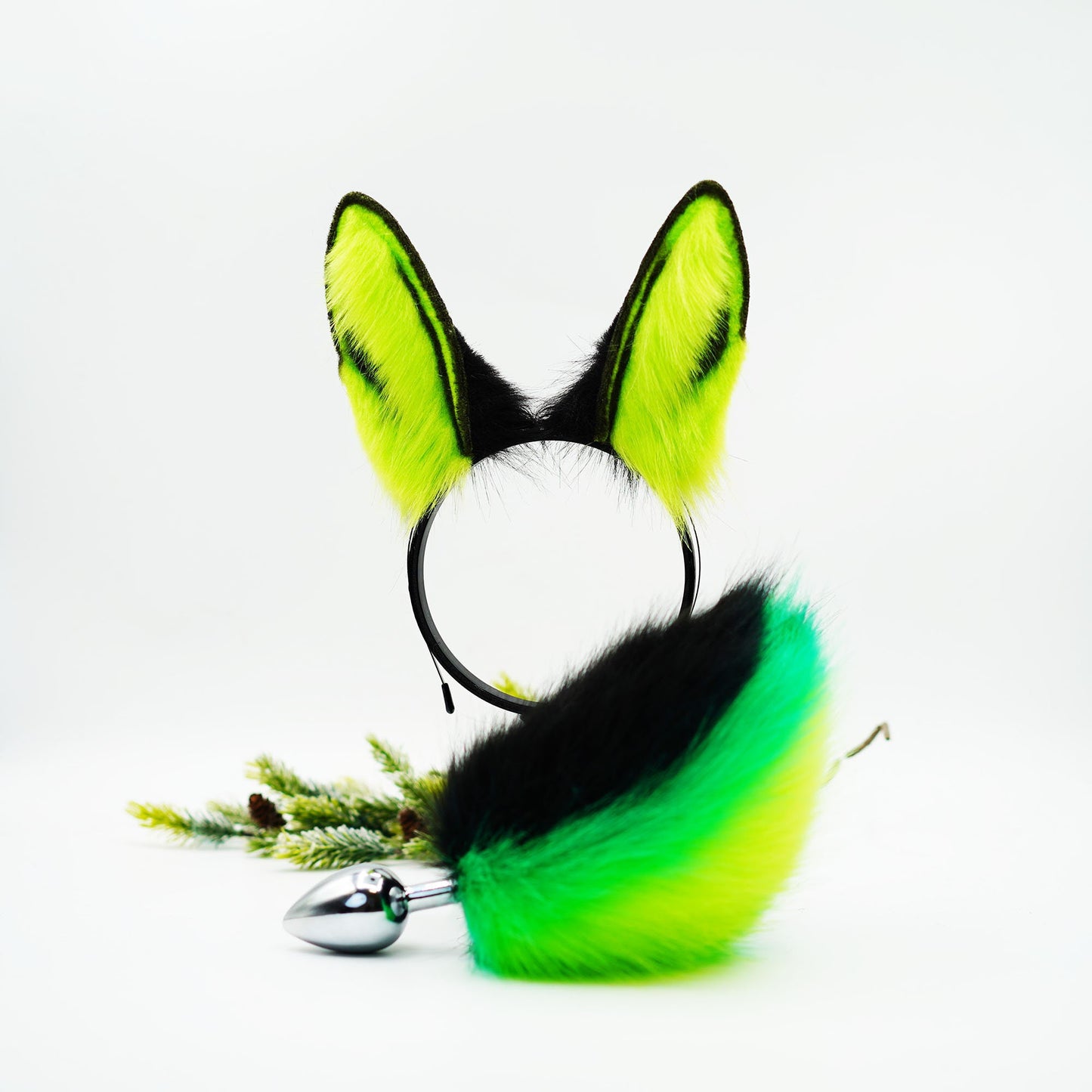 Black Elf green Bunny ears, Fluffy ears, ears heagband, petplay, custom ears, Faux Fur ears, furry gift, bunny ears, Rabbit Ears Headband,