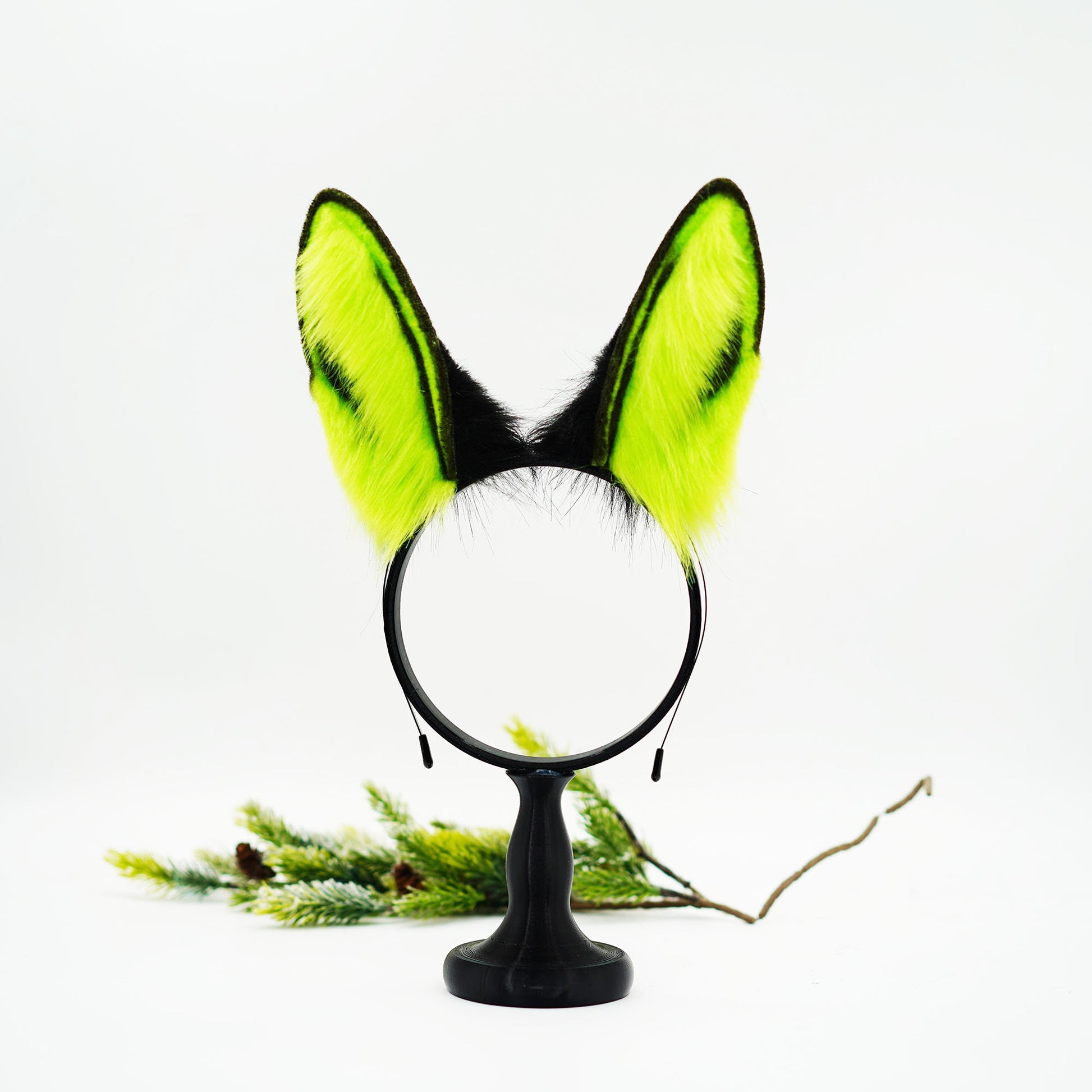 Black Elf green Bunny ears, Fluffy ears, ears heagband, petplay, custom ears, Faux Fur ears, furry gift, bunny ears, Rabbit Ears Headband,