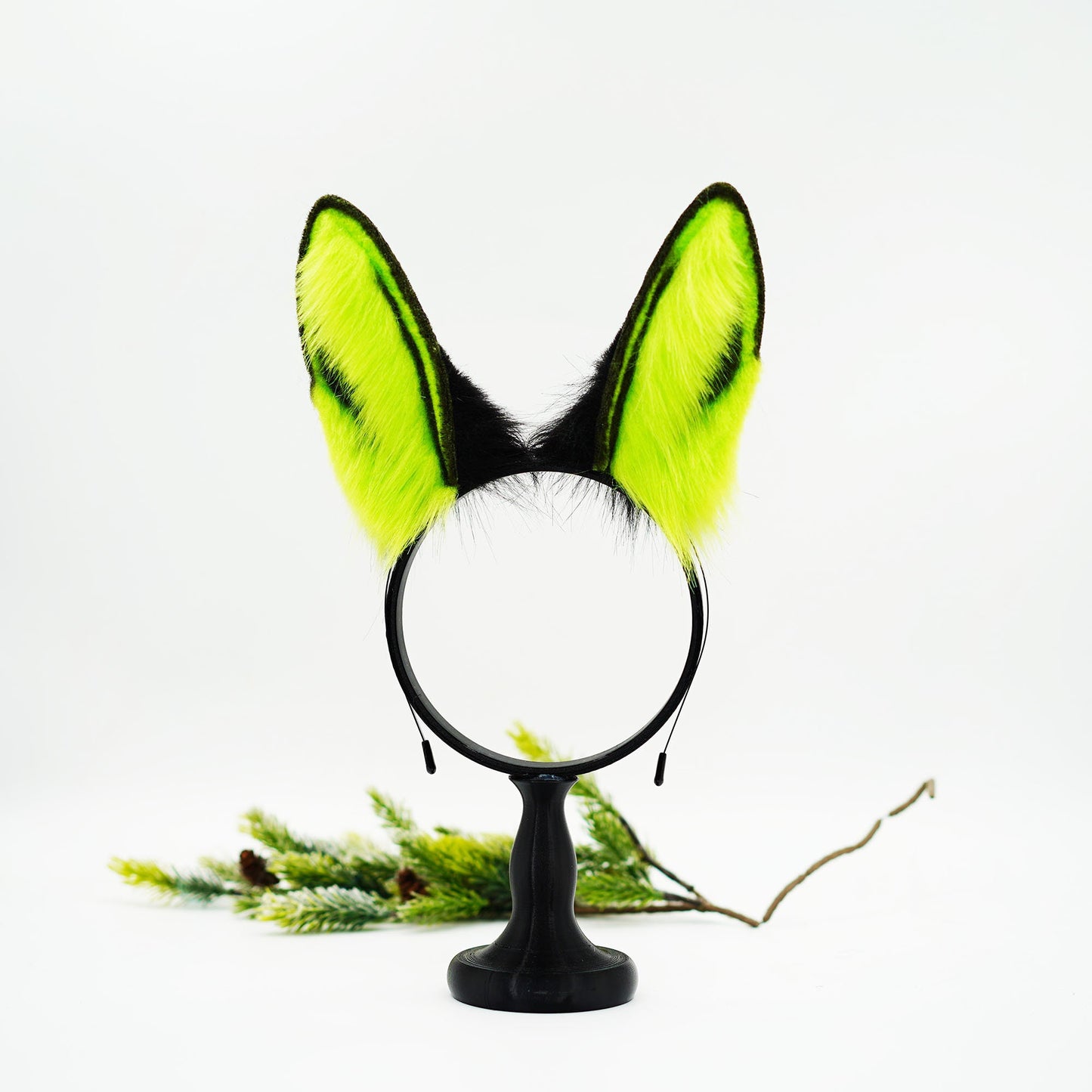 Black Elf green Bunny ears, Fluffy ears, ears heagband, petplay, custom ears, Faux Fur ears, furry gift, bunny ears, Rabbit Ears Headband,