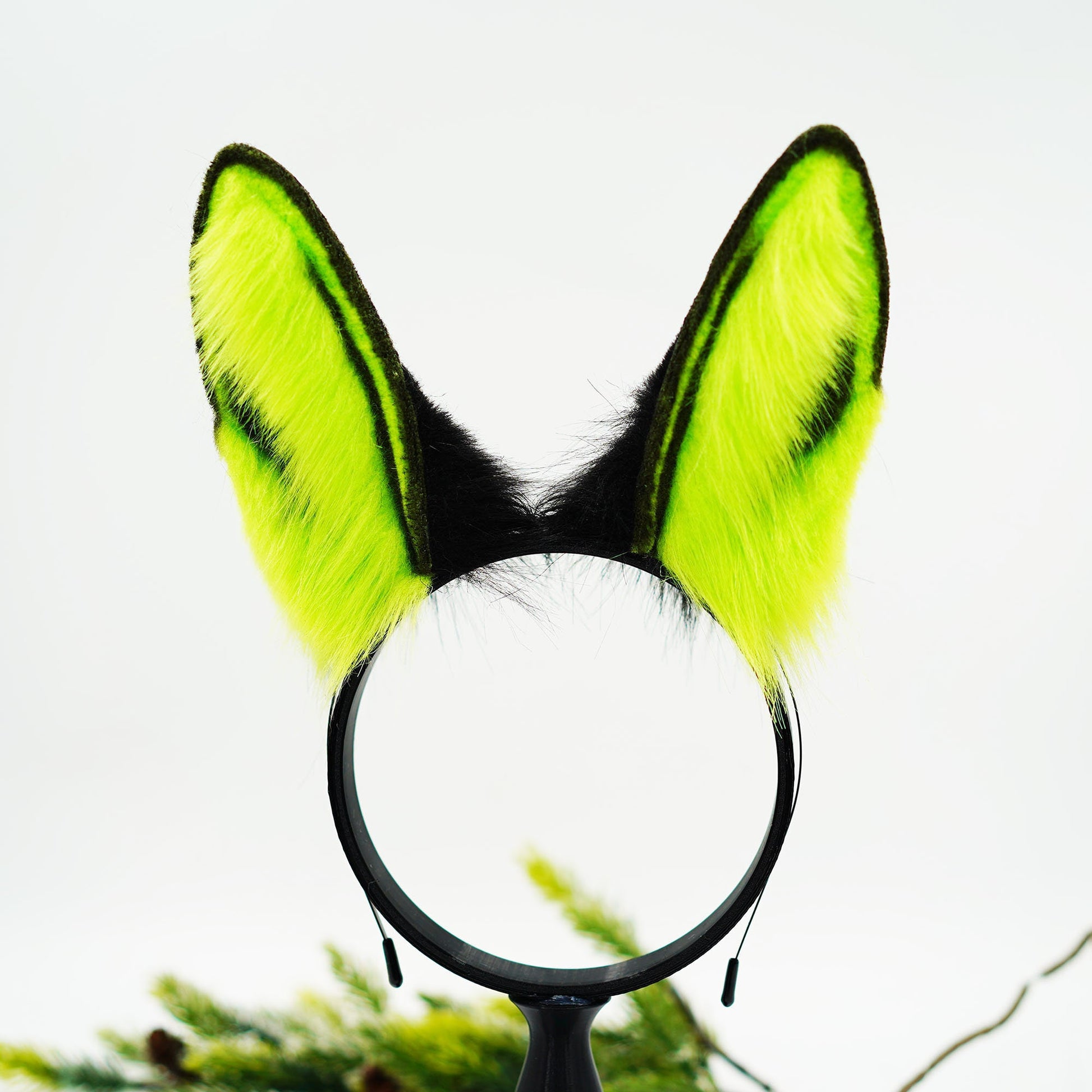 Black Elf green Bunny ears, Fluffy ears, ears heagband, petplay, custom ears, Faux Fur ears, furry gift, bunny ears, Rabbit Ears Headband,