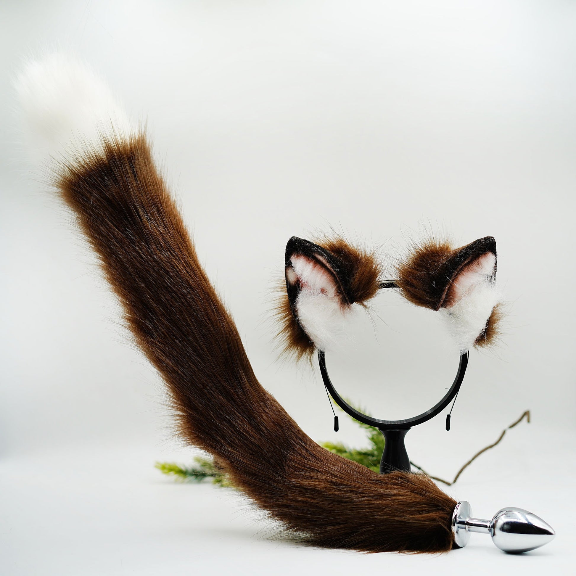 Brown Anime cosplay ear,Kawaii cat ear and tail, tail plug, faux fur bunny ears, ears headband, fluffy ears, costume animal ears,