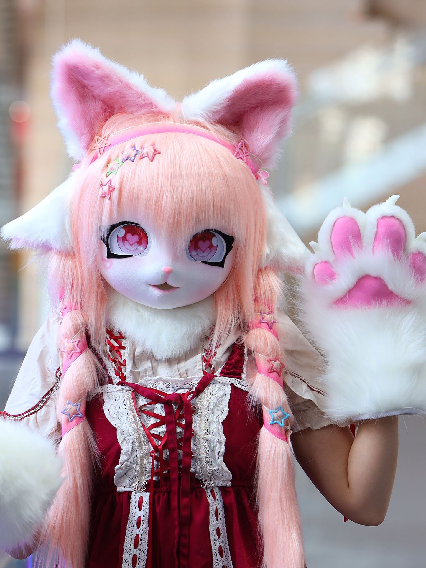 kawaii pink Kigurumi Fur Head Mask Furry White Cat Kigurumi Head Mask for Halloween 2023 Cosplay poor furry Mask Kigurumi mask, ktcatvintage