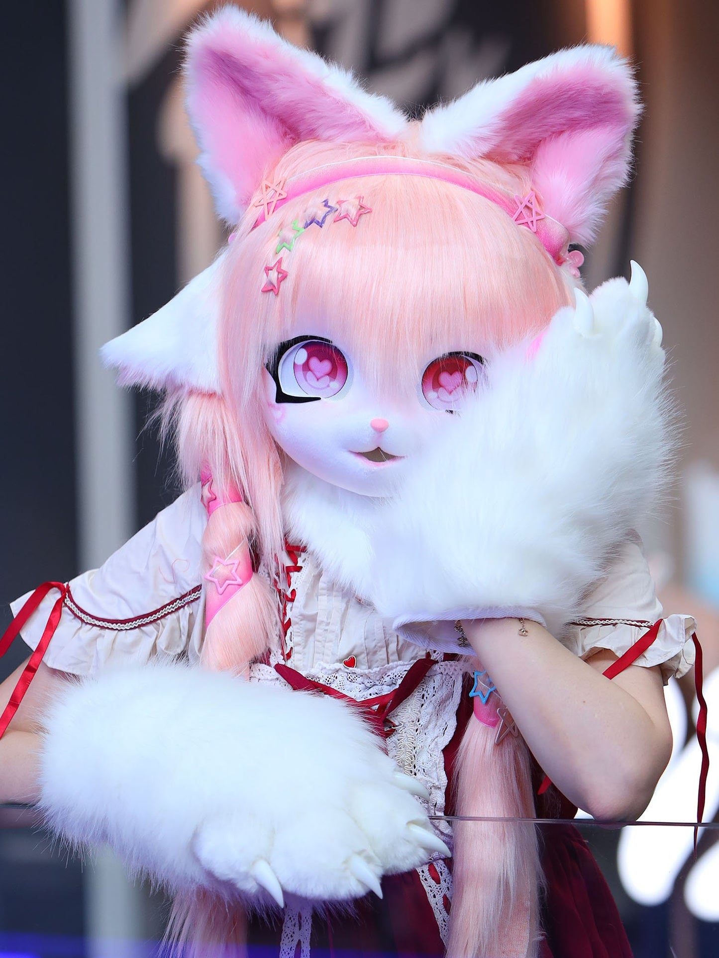 kawaii pink Kigurumi Fur Head Mask Furry White Cat Kigurumi Head Mask for Halloween 2023 Cosplay poor furry Mask Kigurumi mask, ktcatvintage