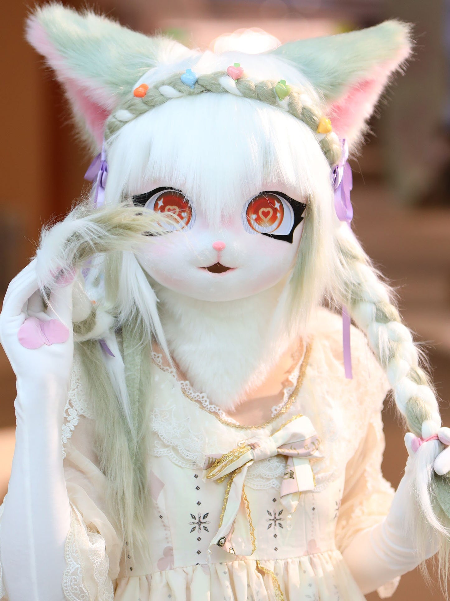 white hair FurSuit Head Mask for Fur Fandom,furry convention, fursuit Friday, furry Head Cute Costume Cat Kigurumi Fursuit mask for adult