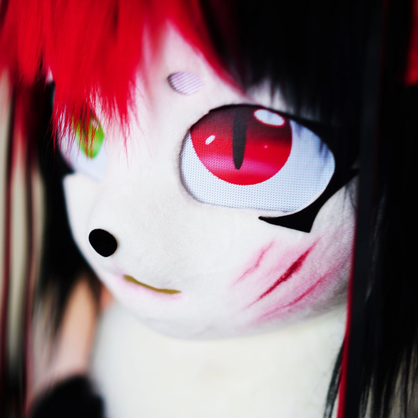 Fursuit Head With Black And Red Hair ,Cute Cospaly Furry Furrysuit Mask ，Cosplay Costume Mask,Kig Kemono Mask,Relic the Halloween Head,